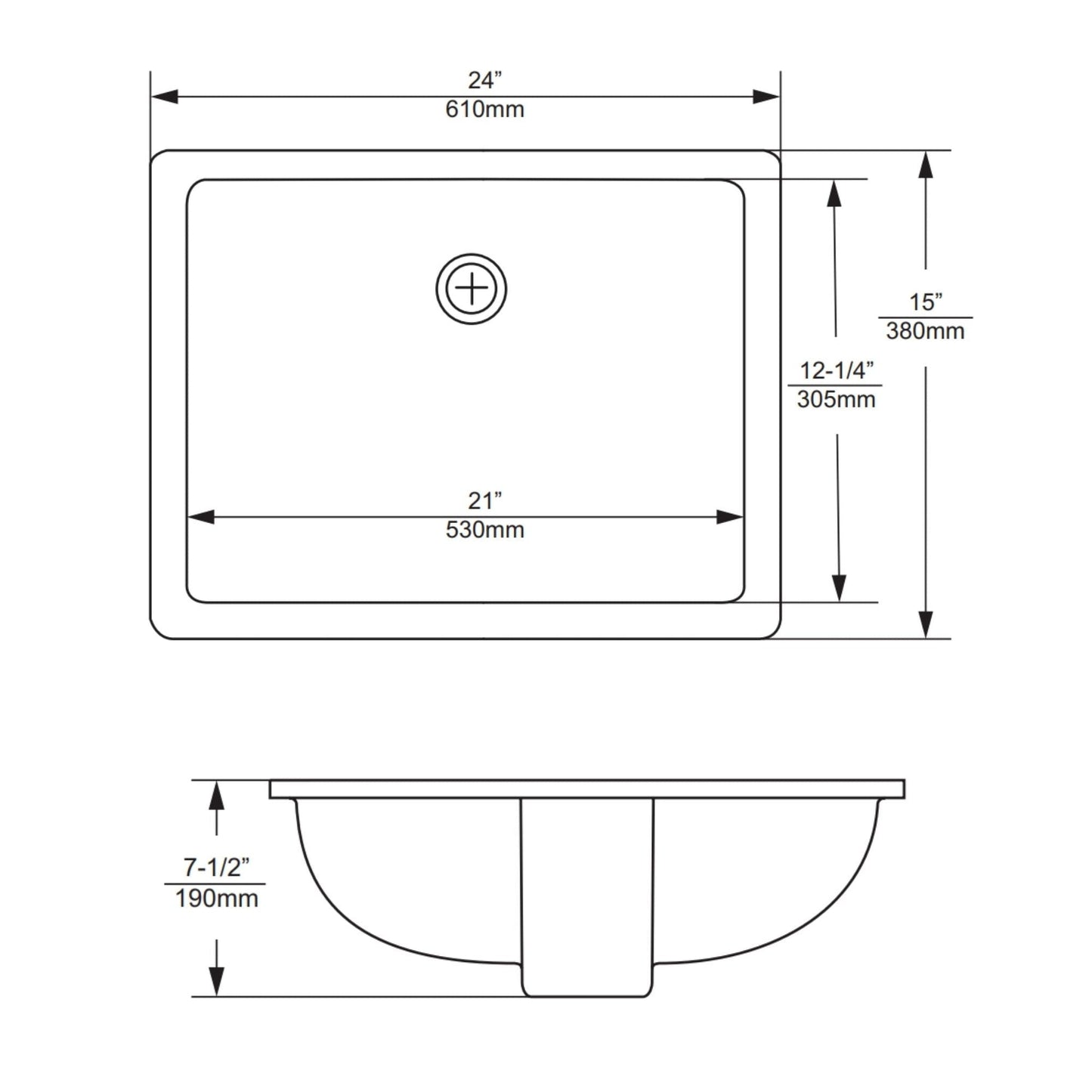 Duko Sophia 24" x 15" Rectangular Undermount Sink