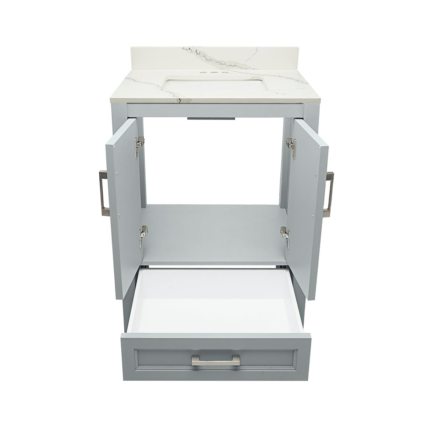 Ella’s Bubbles Nevado 25" Gray Bathroom Vanity With Calacatta White Quartz Stone Top With Backsplash and Sink