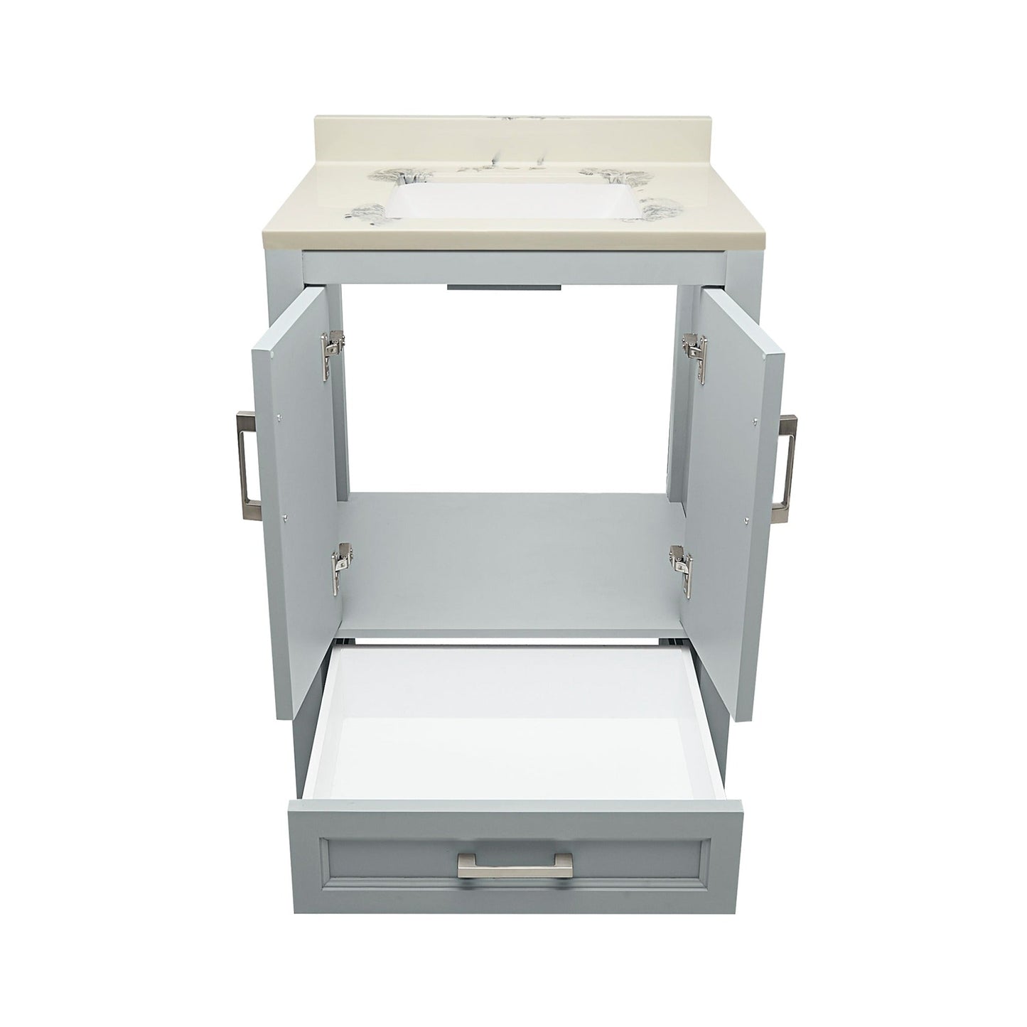 Ella’s Bubbles Nevado 25" Gray Bathroom Vanity With Carrara White Cultured Marble Top With Backsplash and Sink