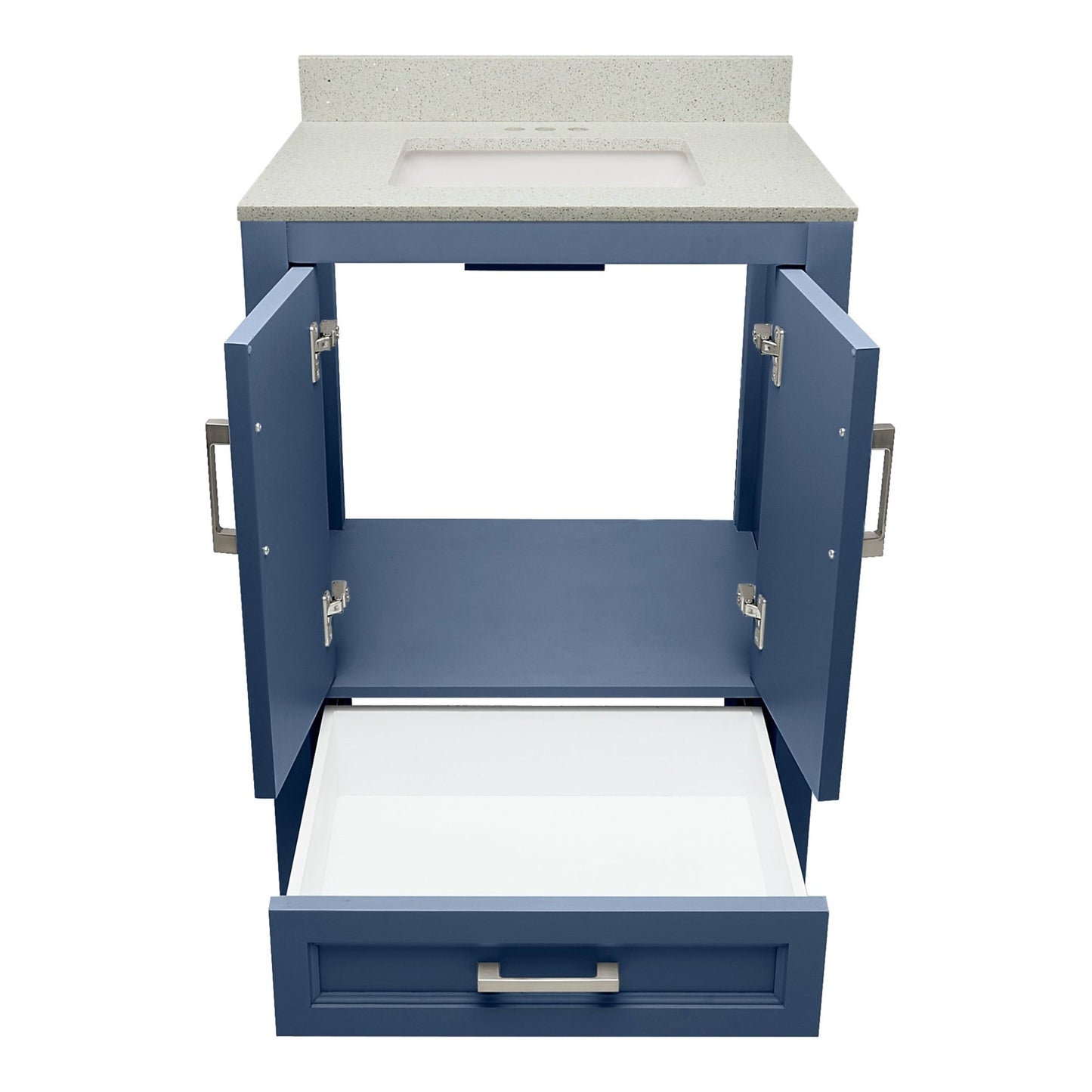 Ella’s Bubbles Nevado 25" Navy Blue Bathroom Vanity With Galaxy White Quartz Stone Top With Backsplash and Sink