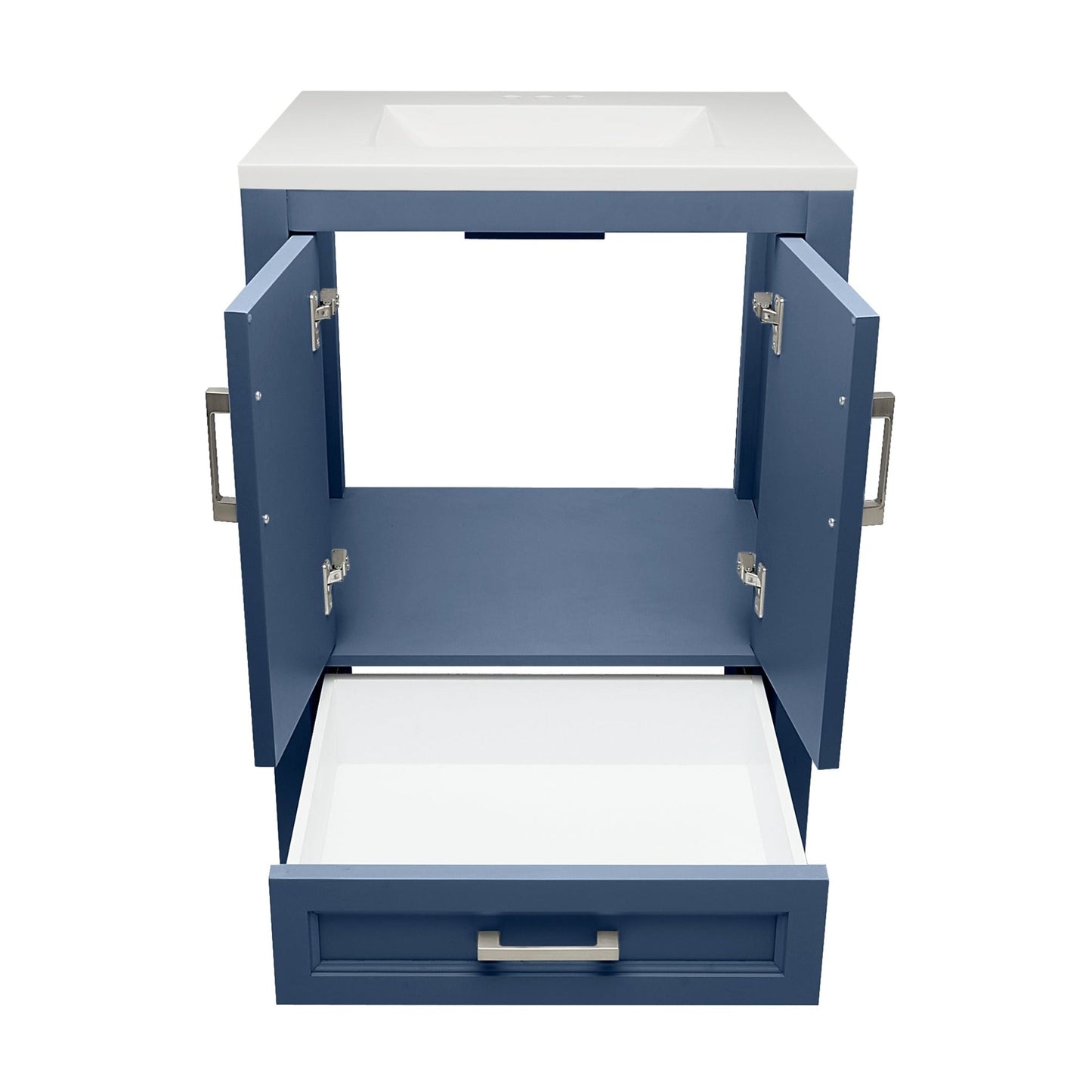 Ella’s Bubbles Nevado 25" Navy Blue Bathroom Vanity With White Cultured Marble Top and Sink