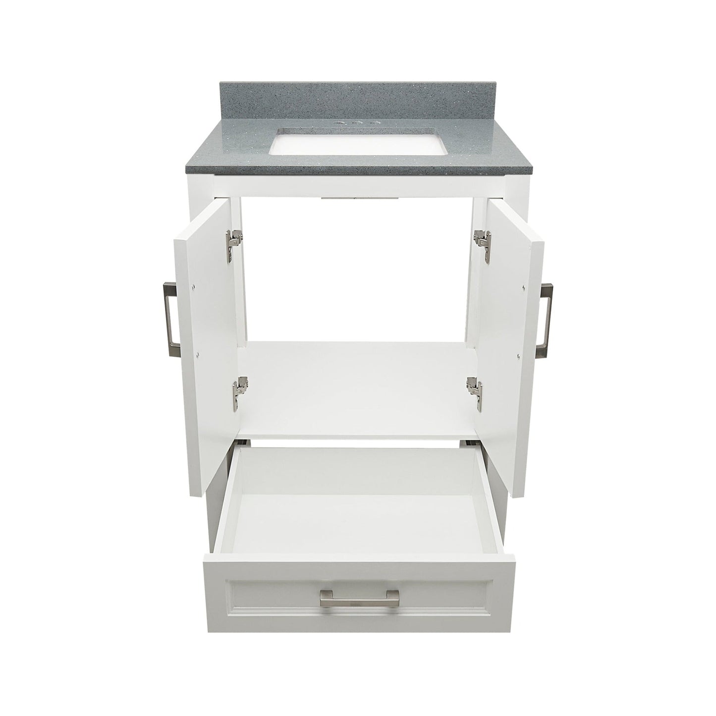 Ella’s Bubbles Nevado 25" White Bathroom Vanity With Galaxy Gray Quartz Stone Top With Backsplash and Sink