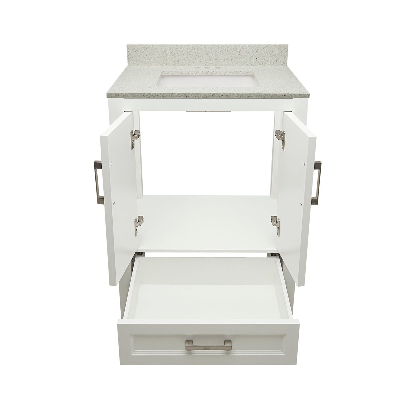 Ella’s Bubbles Nevado 25" White Bathroom Vanity With Galaxy White Quartz Stone Top With Backsplash and Sink