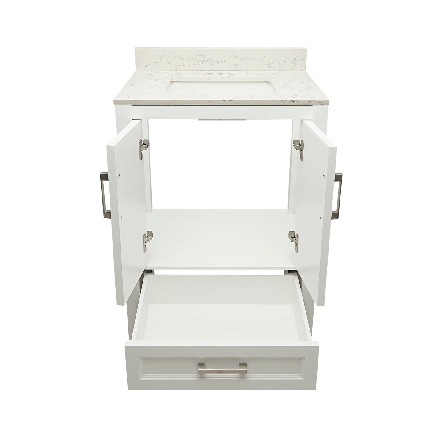 Ella’s Bubbles Nevado 25" White Bathroom Vanity With Lyra White Quartz Stone Top With Backsplash and Sink