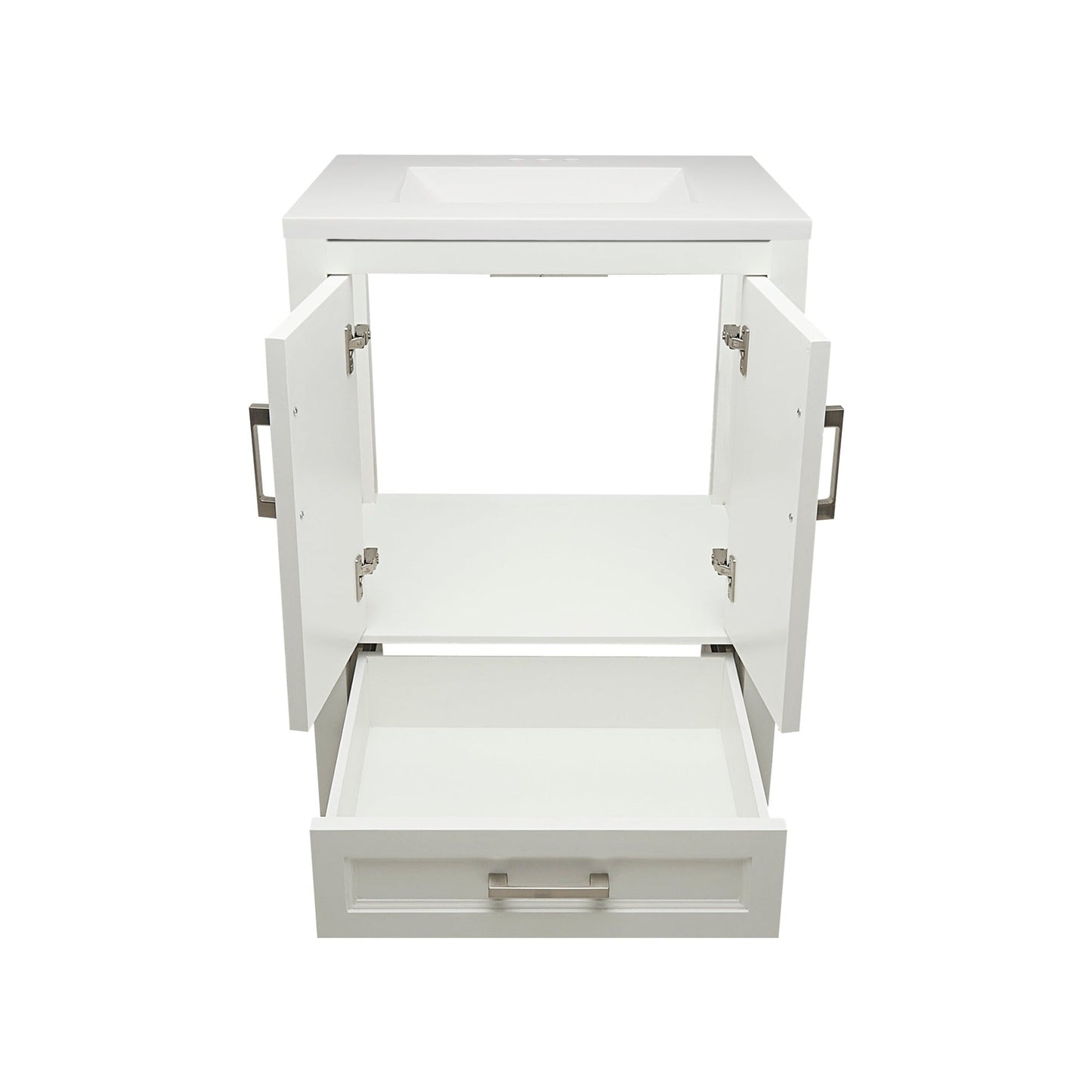 Ella’s Bubbles Nevado 25" White Bathroom Vanity With White Cultured Marble Top and Sink