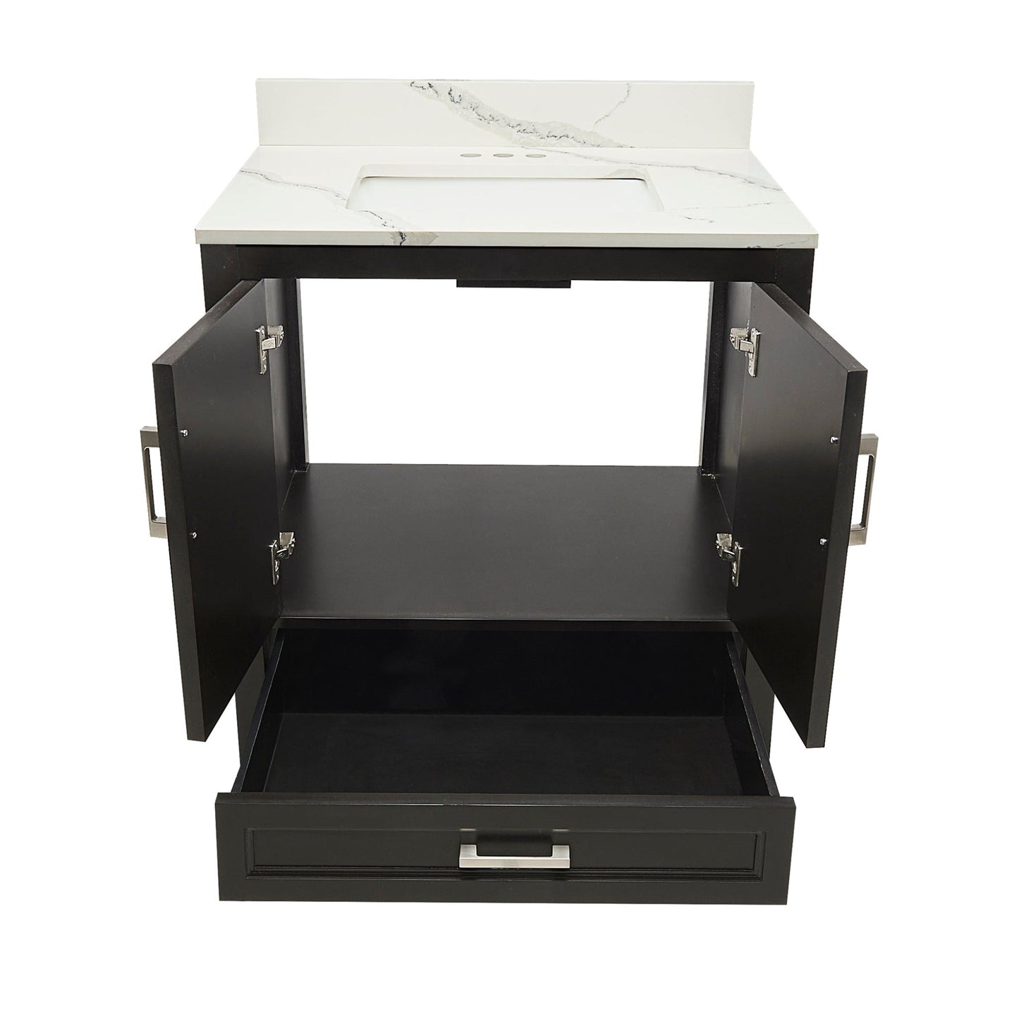 Ella’s Bubbles Nevado 31" Espresso Bathroom Vanity With Calacatta White Quartz Stone Top With Backsplash and Sink