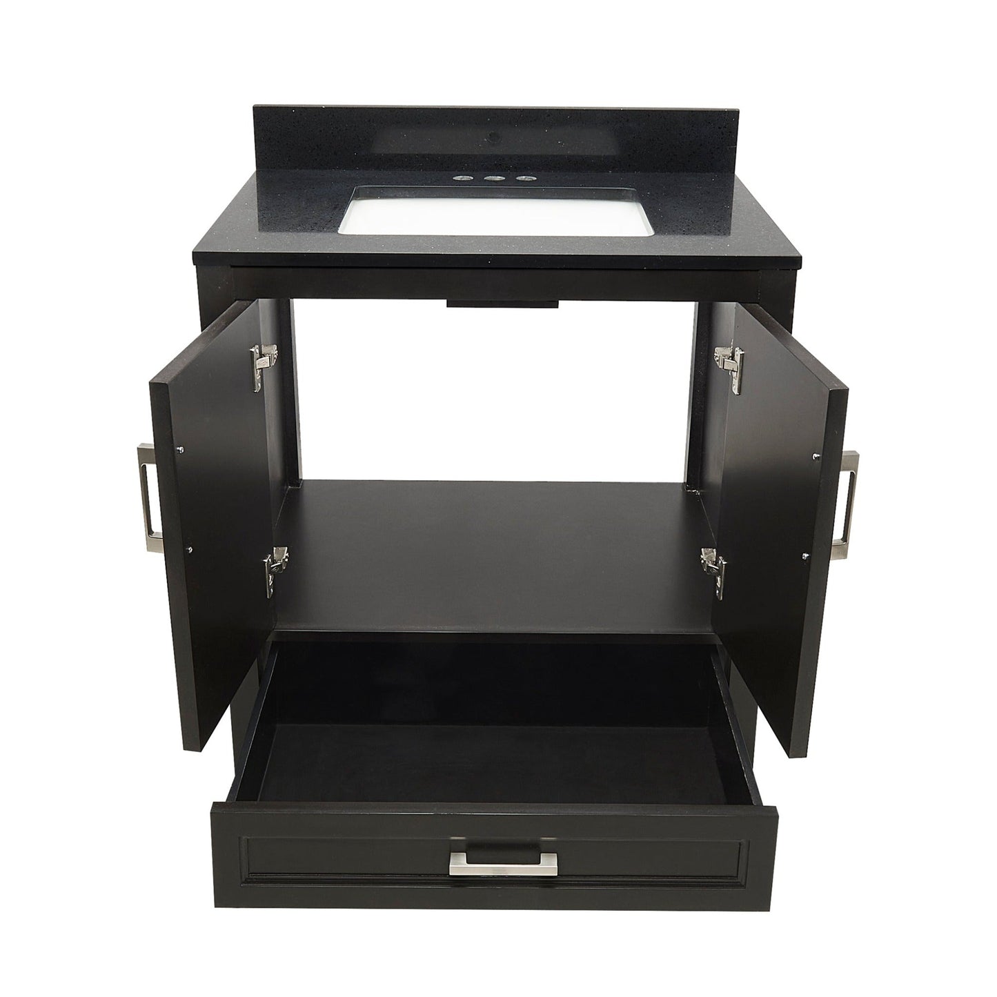 Ella’s Bubbles Nevado 31" Espresso Bathroom Vanity With Galaxy Black Quartz Stone Top With Backsplash and Sink