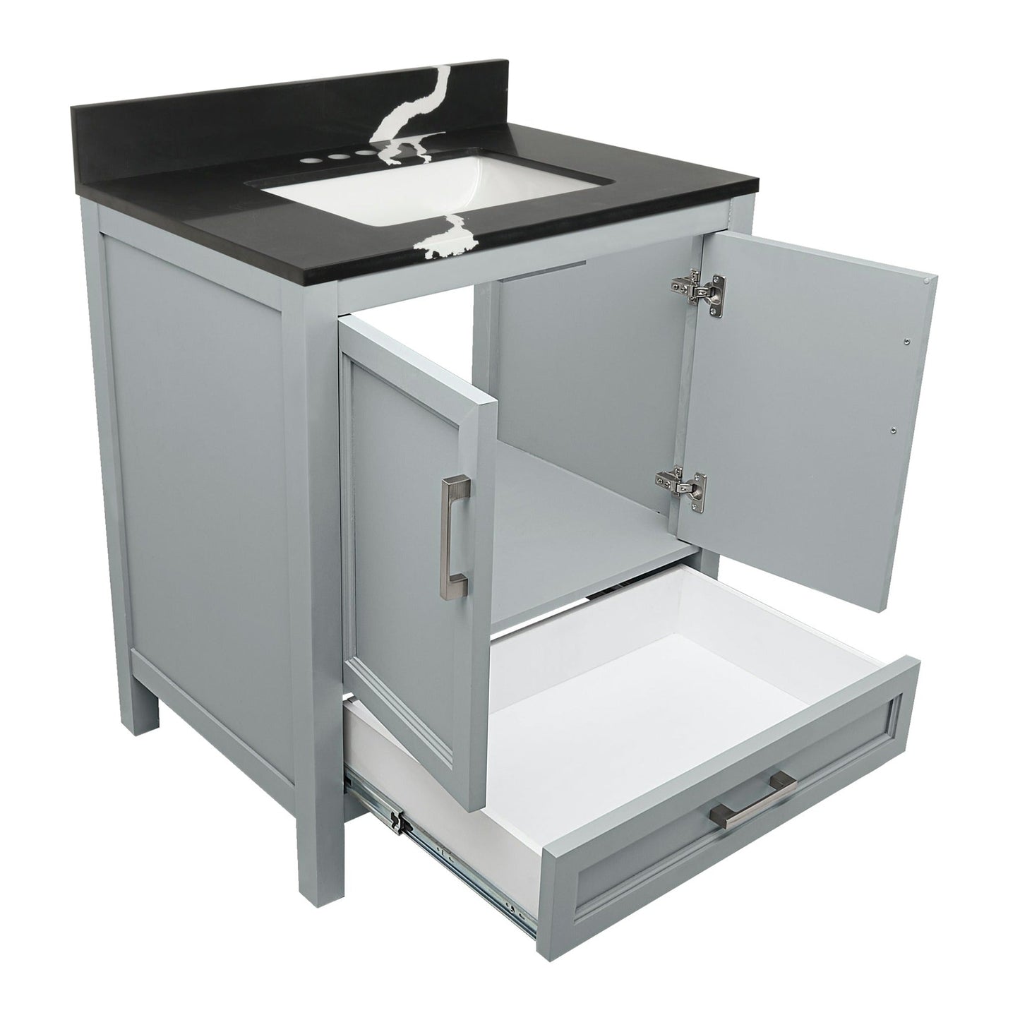 Ella’s Bubbles Nevado 31" Gray Bathroom Vanity With Calacatta Black Quartz Stone Top With Backsplash and Sink
