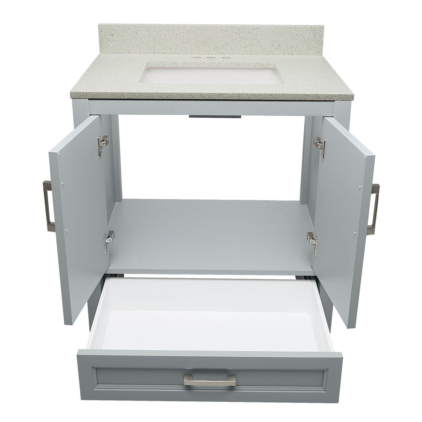 Ella’s Bubbles Nevado 31" Gray Bathroom Vanity With Galaxy White Quartz Stone Top With Backsplash and Sink