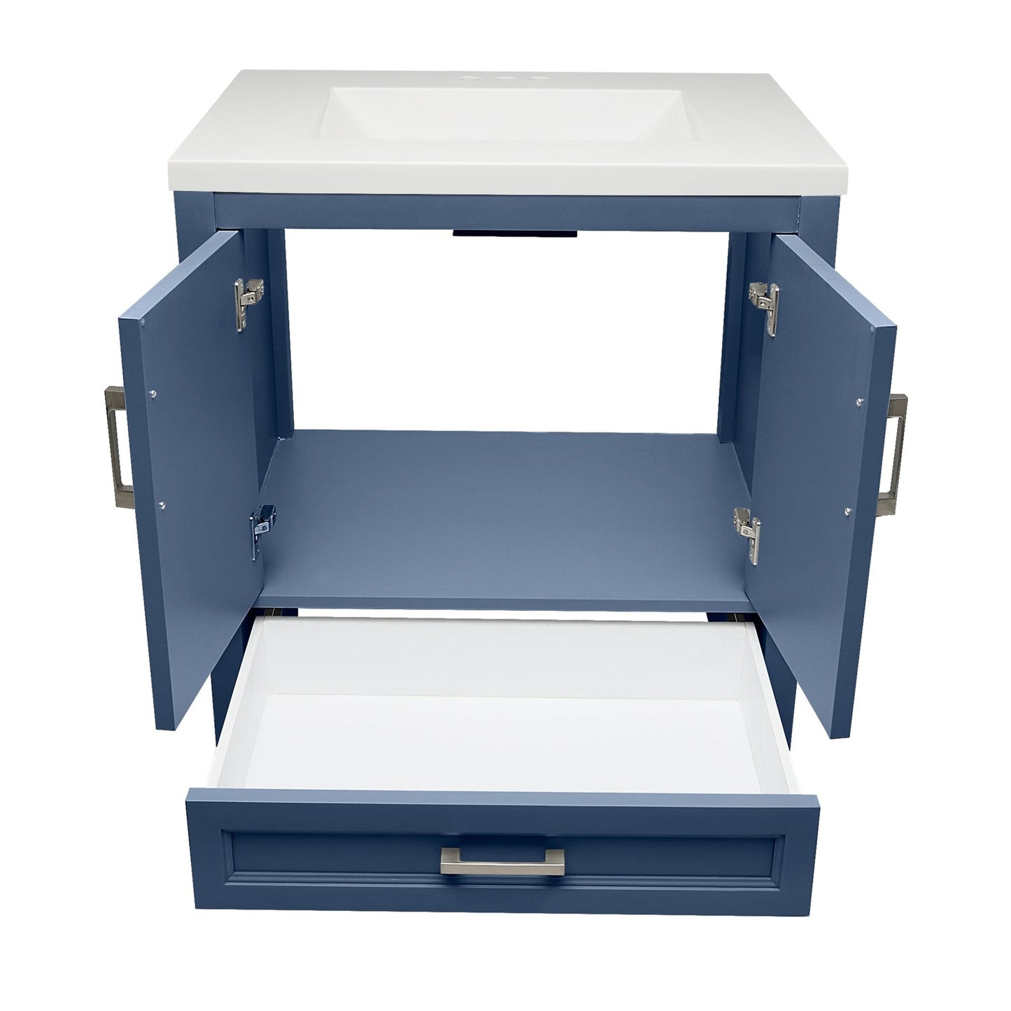 Ella’s Bubbles Nevado 31" Navy Blue Bathroom Vanity With White Cultured Marble Top and Sink