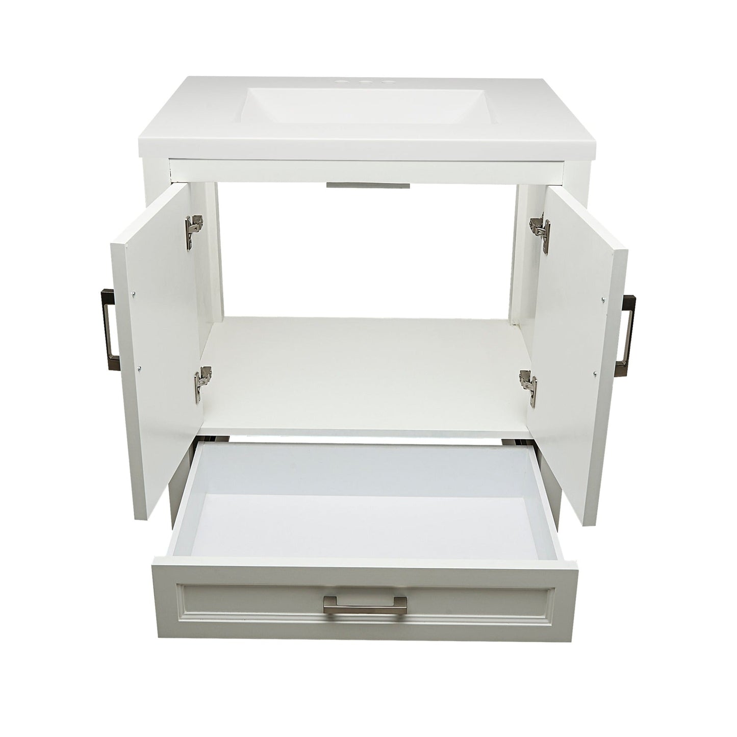 Ella’s Bubbles Nevado 31" White Bathroom Vanity With White Cultured Marble Top and Sink