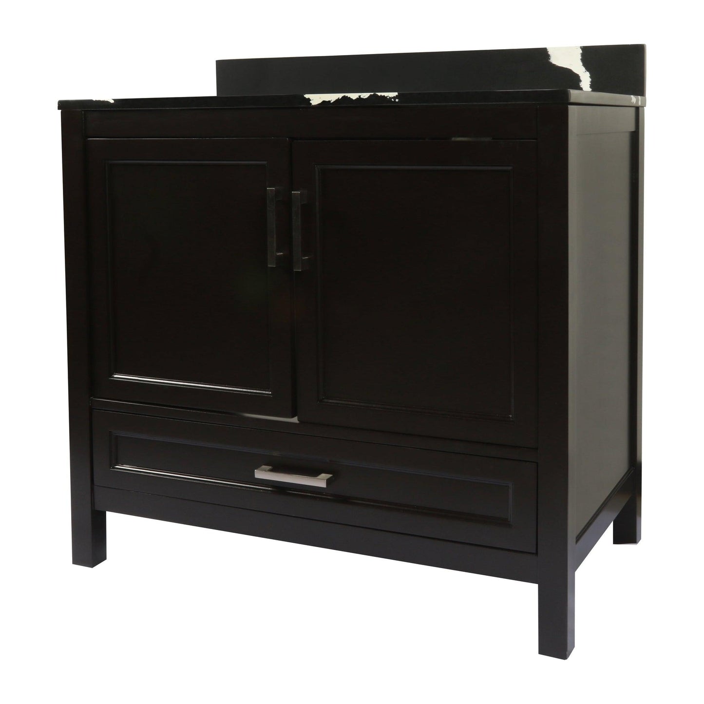 Ella’s Bubbles Nevado 37" Espresso Bathroom Vanity With Calacatta Black Quartz Stone Top With Backsplash and Sink