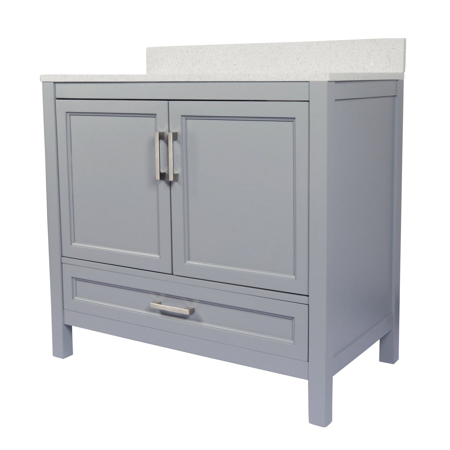 Ella’s Bubbles Nevado 37" Gray Bathroom Vanity With Galaxy White Quartz Stone Top With Backsplash and Sink