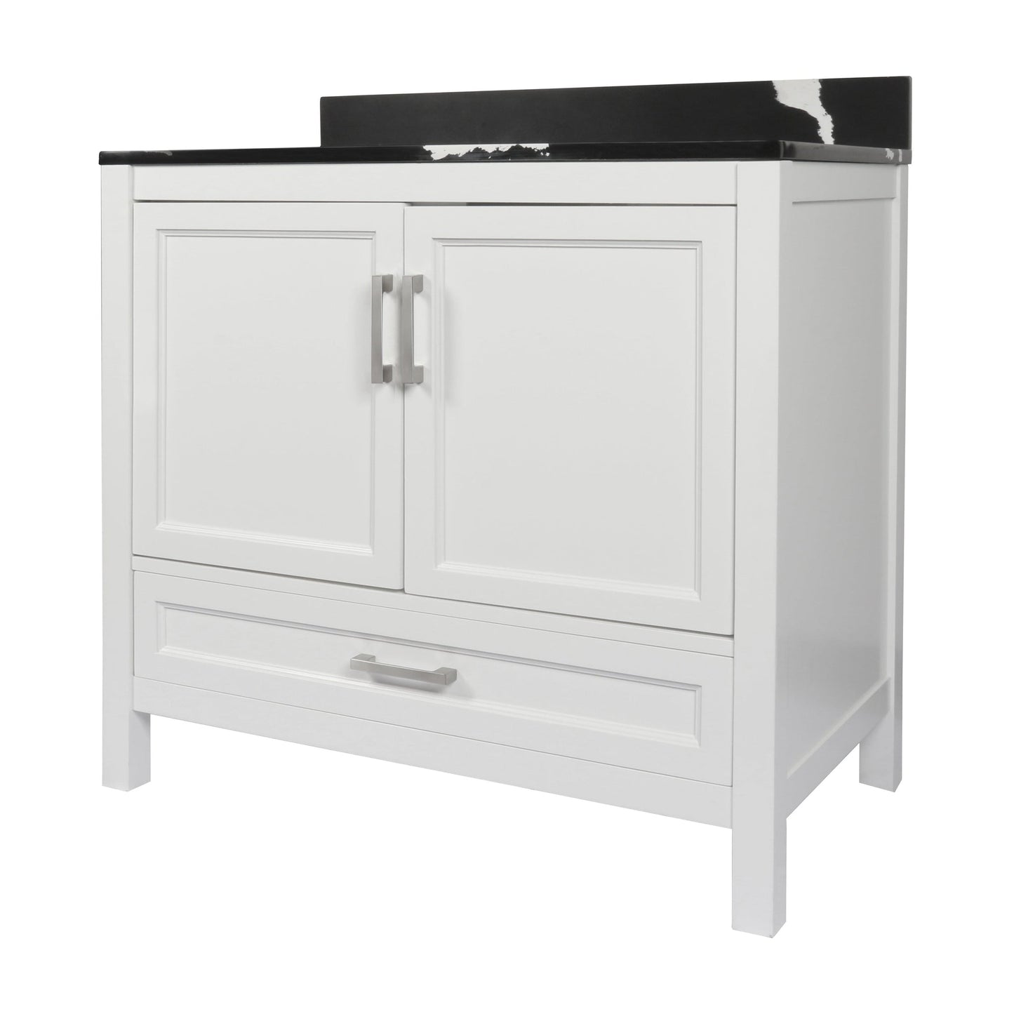Ella’s Bubbles Nevado 37" White Bathroom Vanity With Calacatta Black Quartz Stone Top With Backsplash and Sink