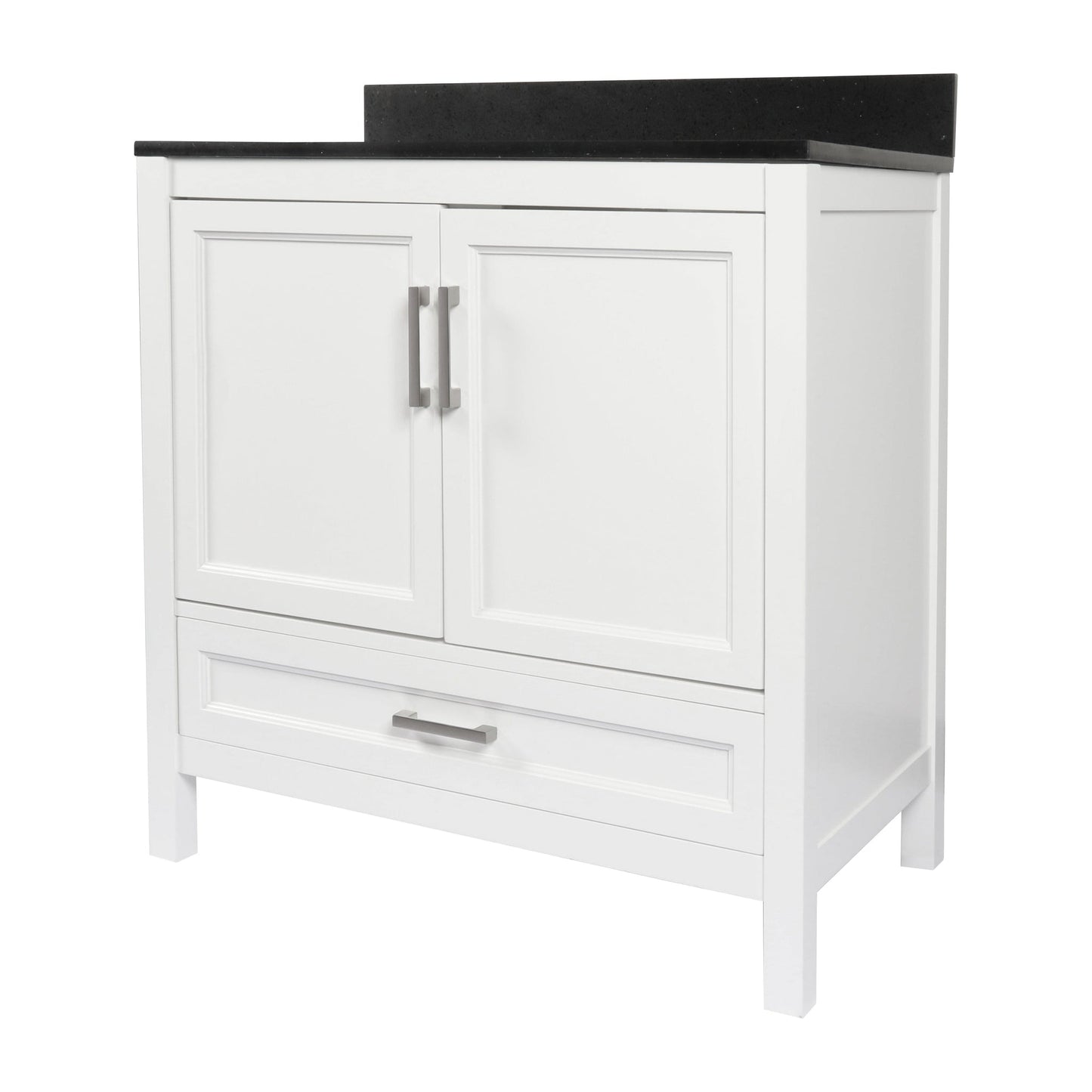 Ella’s Bubbles Nevado 37" White Bathroom Vanity With Galaxy Black Quartz Stone Top With Backsplash and Sink