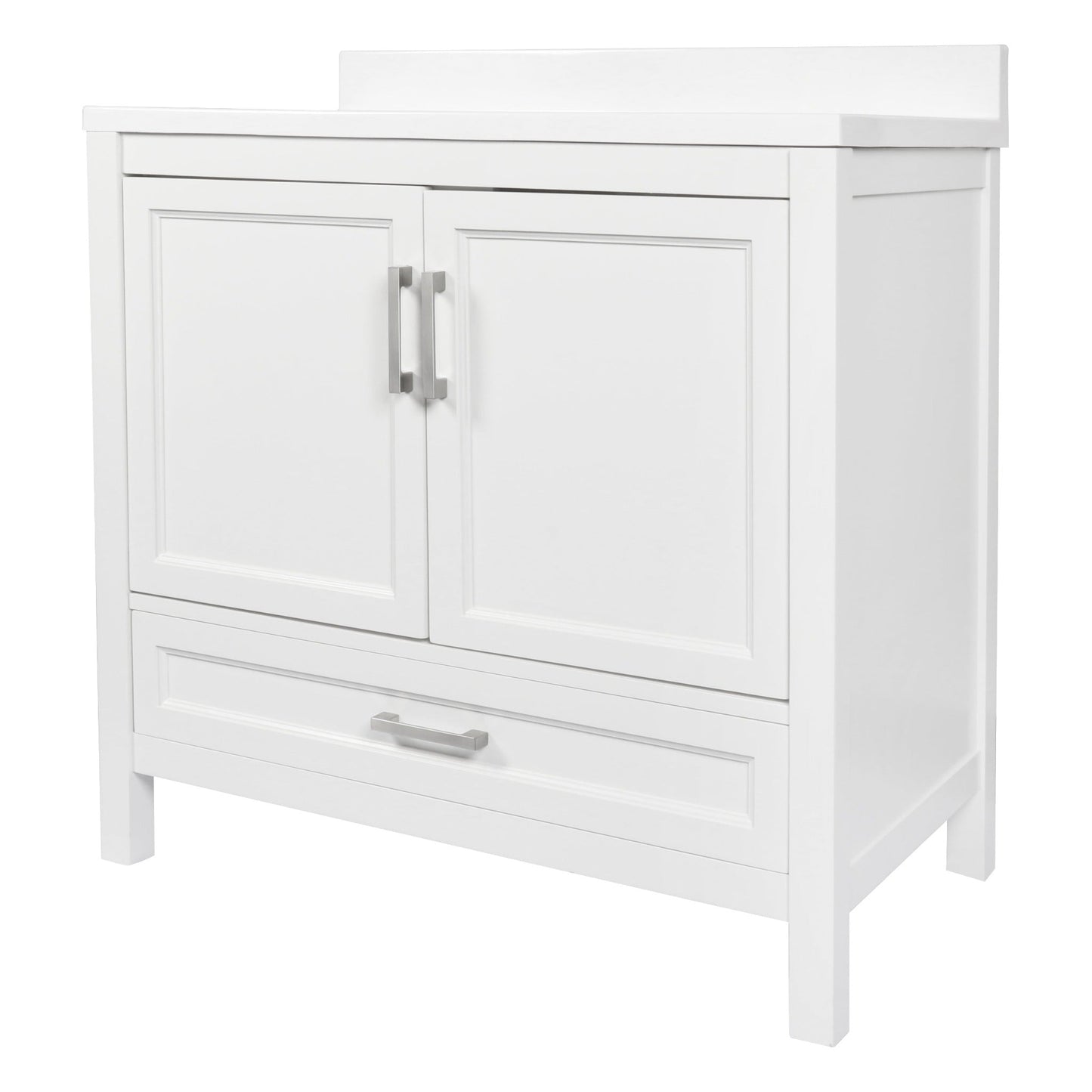 Ella’s Bubbles Nevado 37" White Bathroom Vanity With White Cultured Marble Top With White Backsplash and Sink