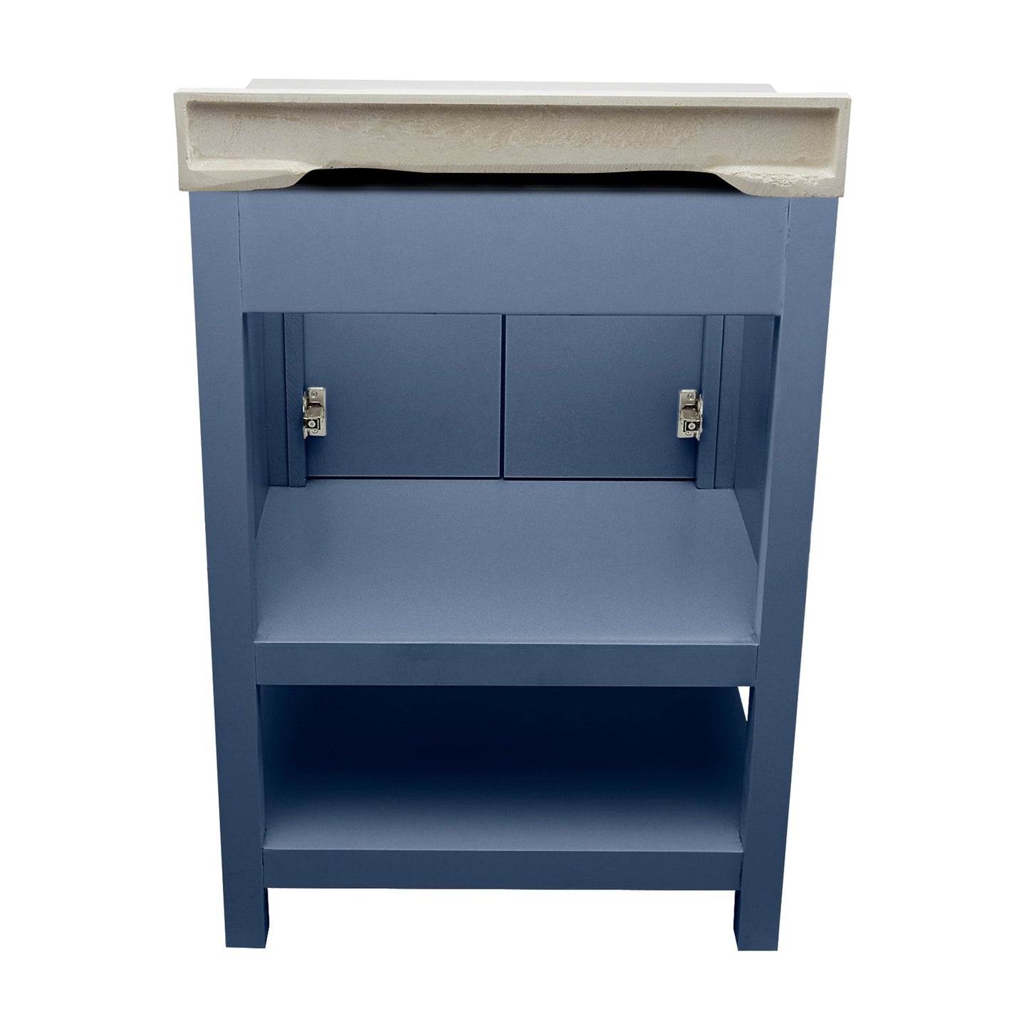 Ella's Bubbles Taos 25" Navy Blue Bathroom Vanity With White Cultured Marble Top With White Backsplash and Sink