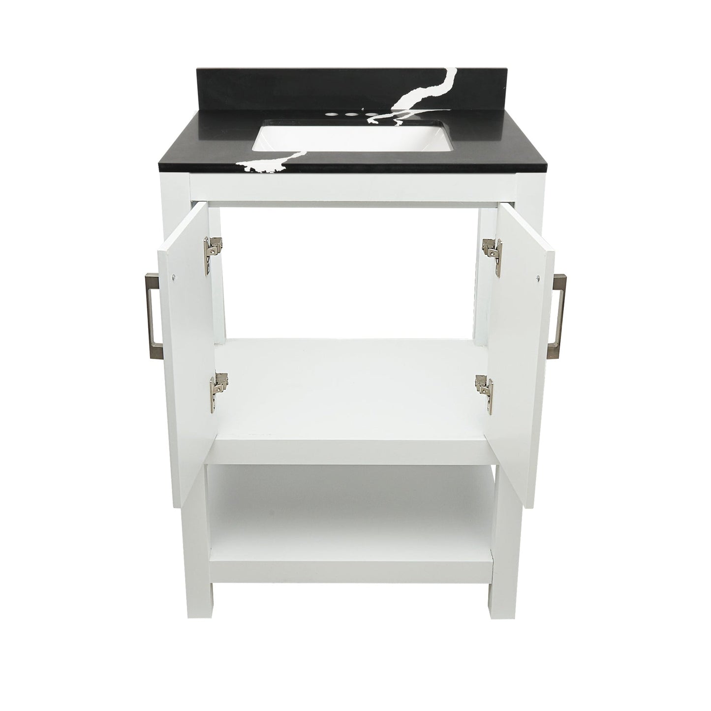 Ella's Bubbles Taos 25" White Bathroom Vanity With Calacatta Black Quartz Stone Top With Backsplash and Sink