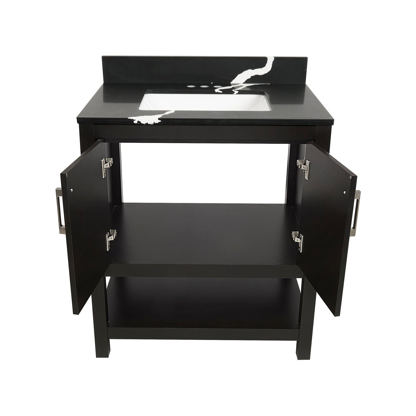 Ella's Bubbles Taos 31" Espresso Bathroom Vanity With Calacatta Black Quartz Stone Top With Backsplash and Sink