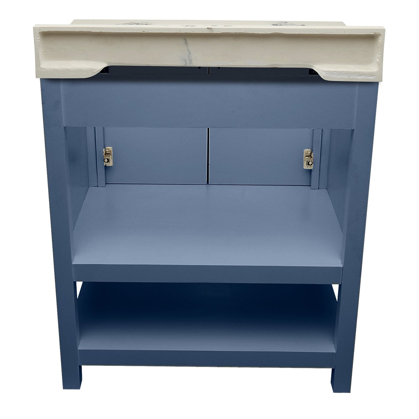 Ella's Bubbles Taos 31" Navy Blue Bathroom Vanity With Carrara White Cultured Marble Top With Backsplash and Sink