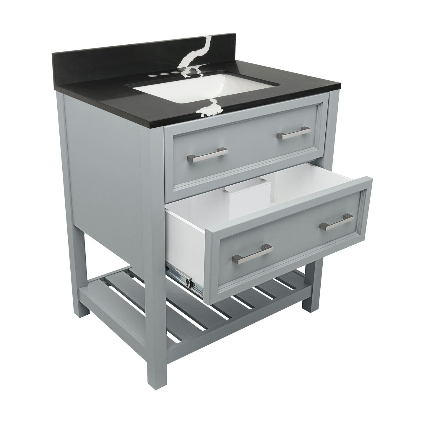 Ella's Bubbles Tremblant 31" Gray Bathroom Vanity With Calacatta Black Quartz Stone Top With Backsplash and Sink