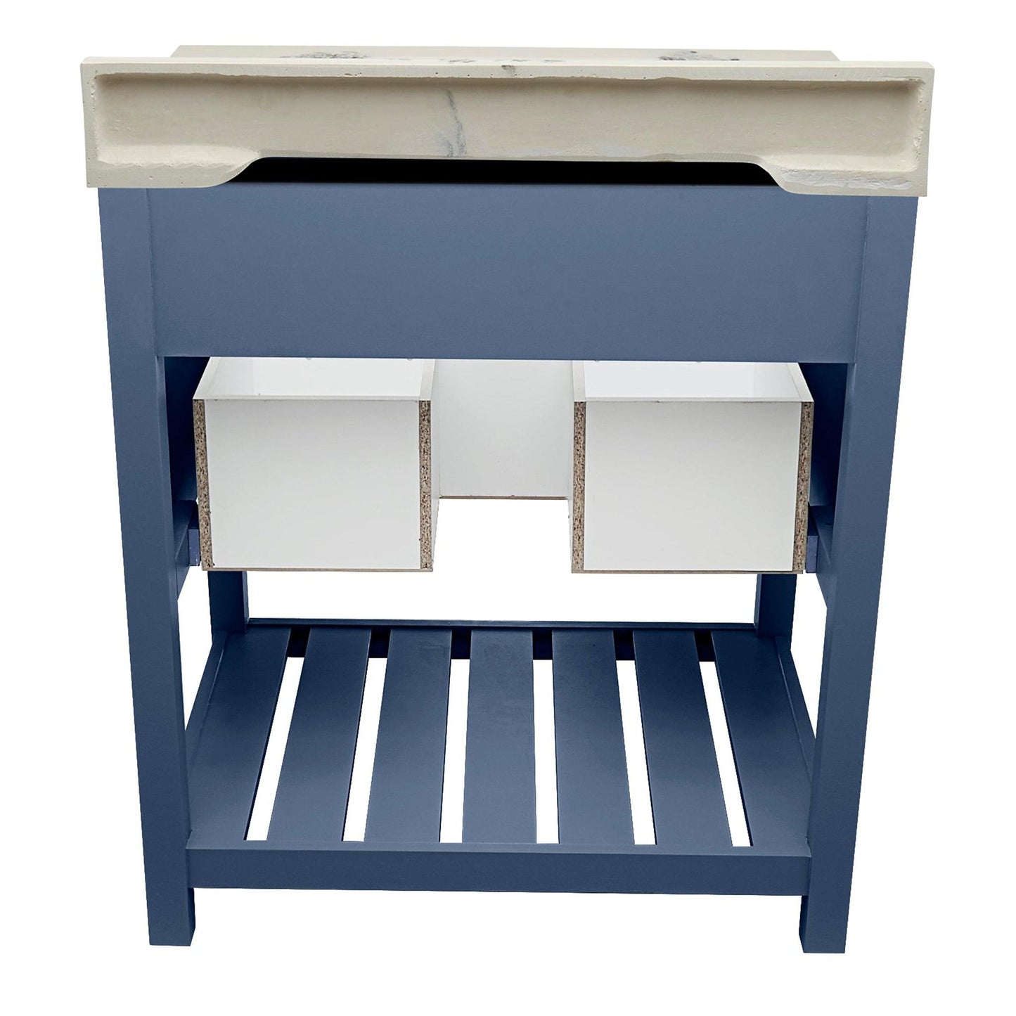 Ella's Bubbles Tremblant 31" Navy Blue Bathroom Vanity With Carrara White Cultured Marble Top With Backsplash and Sink