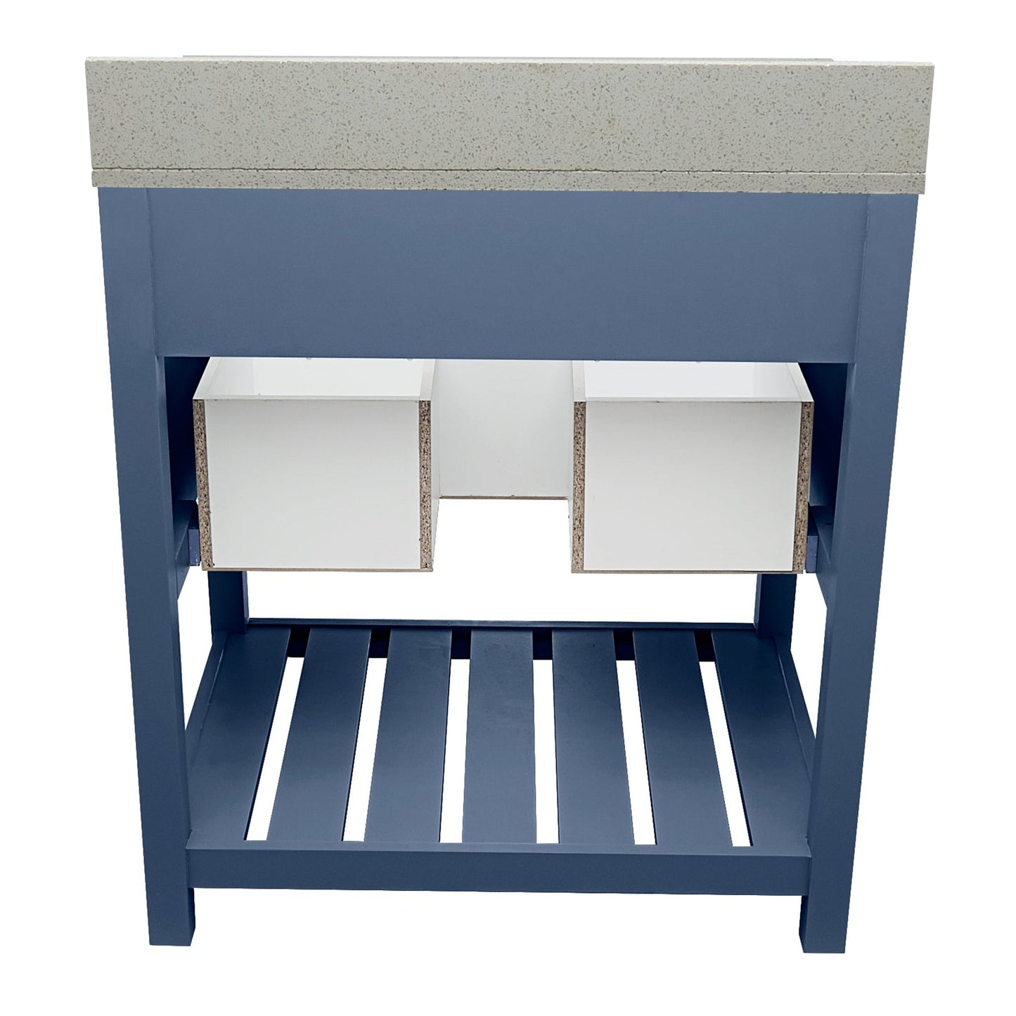 Ella's Bubbles Tremblant 31" Navy Blue Bathroom Vanity With Galaxy White Quartz Stone Top With Backsplash and Sink