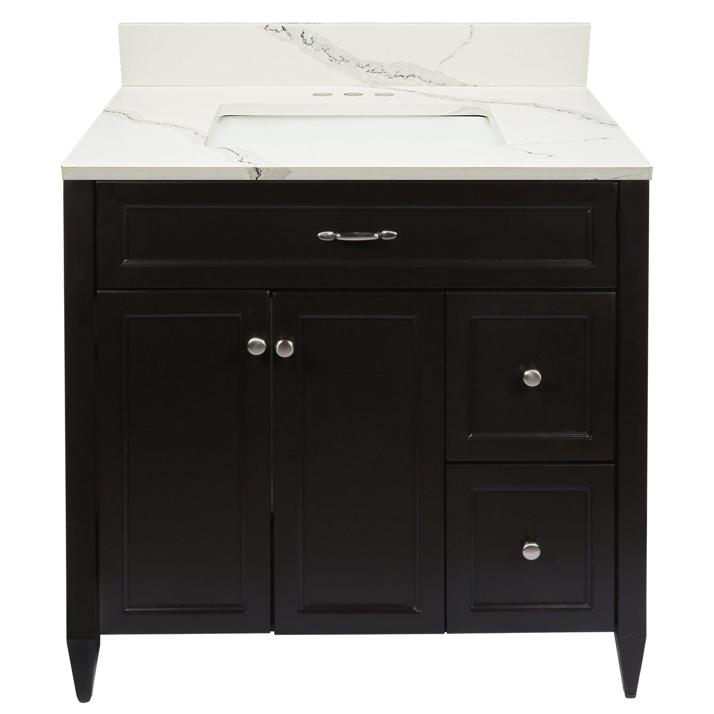 Ella’s Bubbles Vail 37" Espresso Bathroom Vanity With Calacatta White Quartz Stone Top With Backsplash and Sink