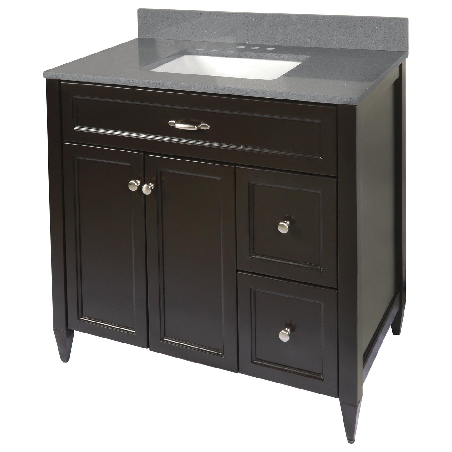 Ella’s Bubbles Vail 37" Espresso Bathroom Vanity With Galaxy Gray Quartz Stone Top With Backsplash and Sink