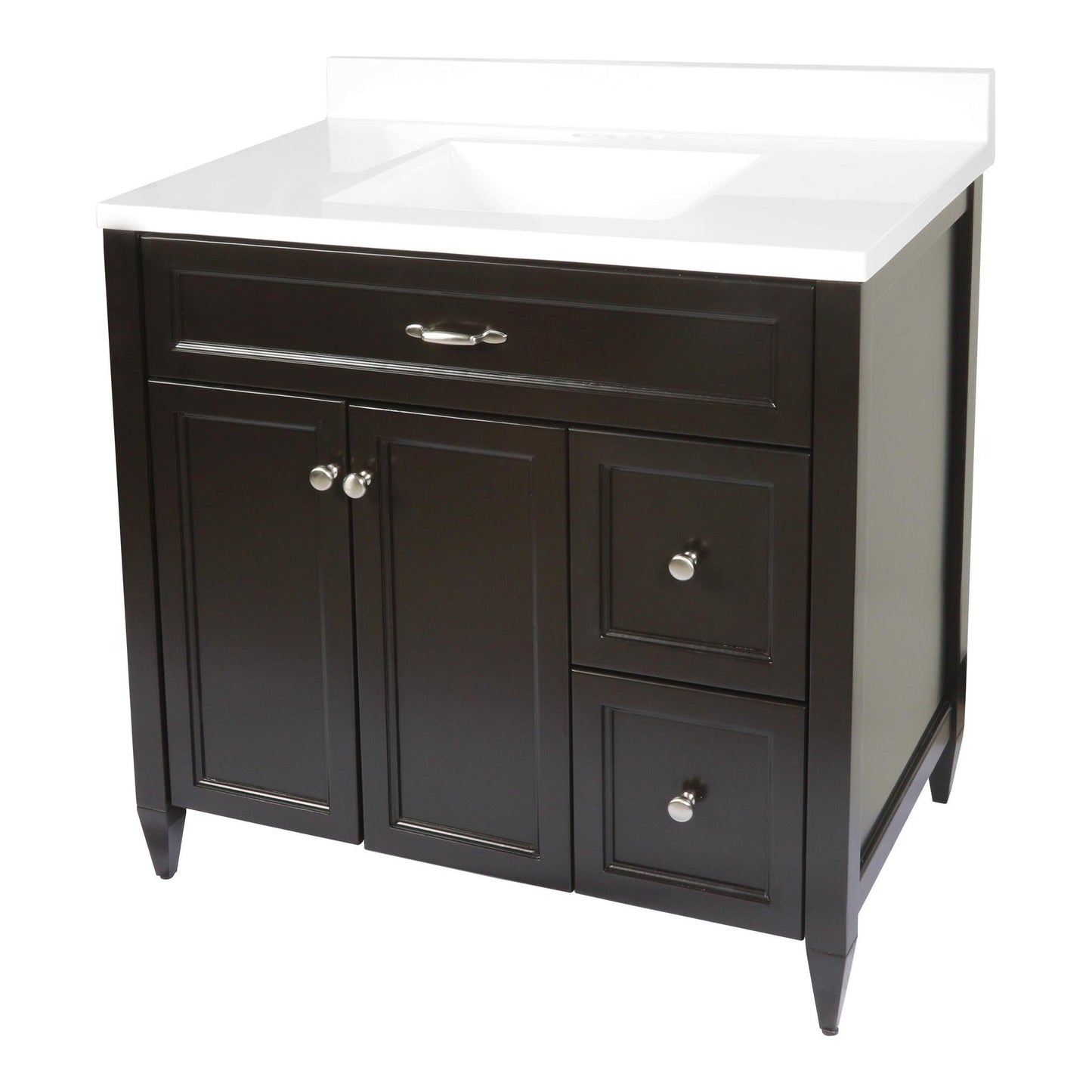 Ella’s Bubbles Vail 37" Espresso Bathroom Vanity With White Cultured Marble Top With White Backsplash and Sink