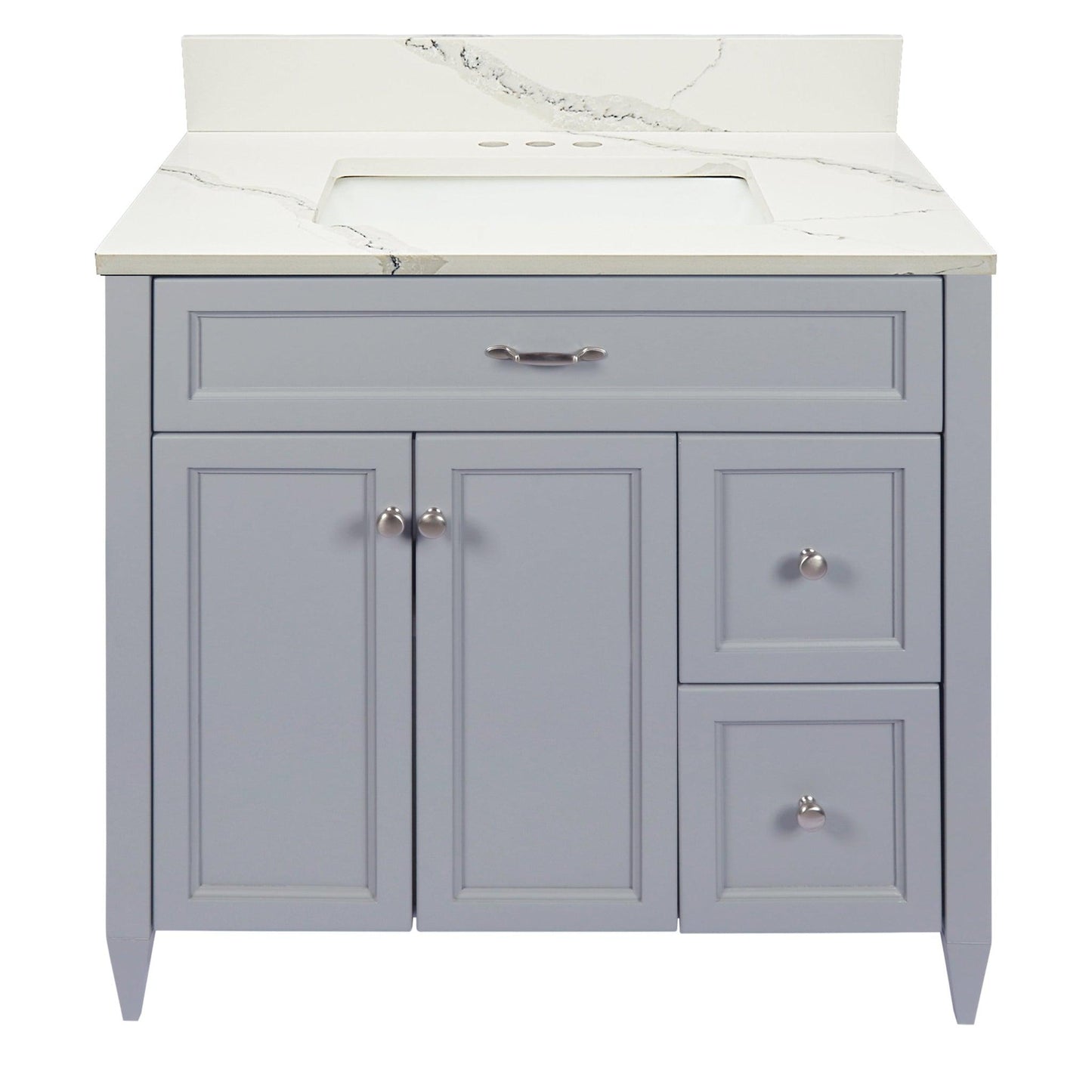 Ella’s Bubbles Vail 37" Gray Bathroom Vanity With Calacatta White Quartz Stone Top With Backsplash and Sink