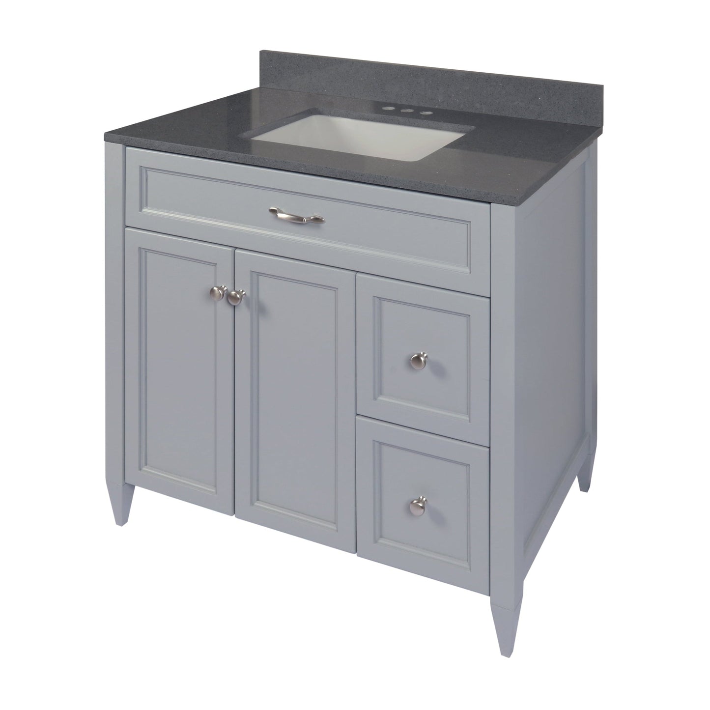 Ella’s Bubbles Vail 37" Gray Bathroom Vanity With Galaxy Gray Quartz Stone Top With Backsplash and Sink