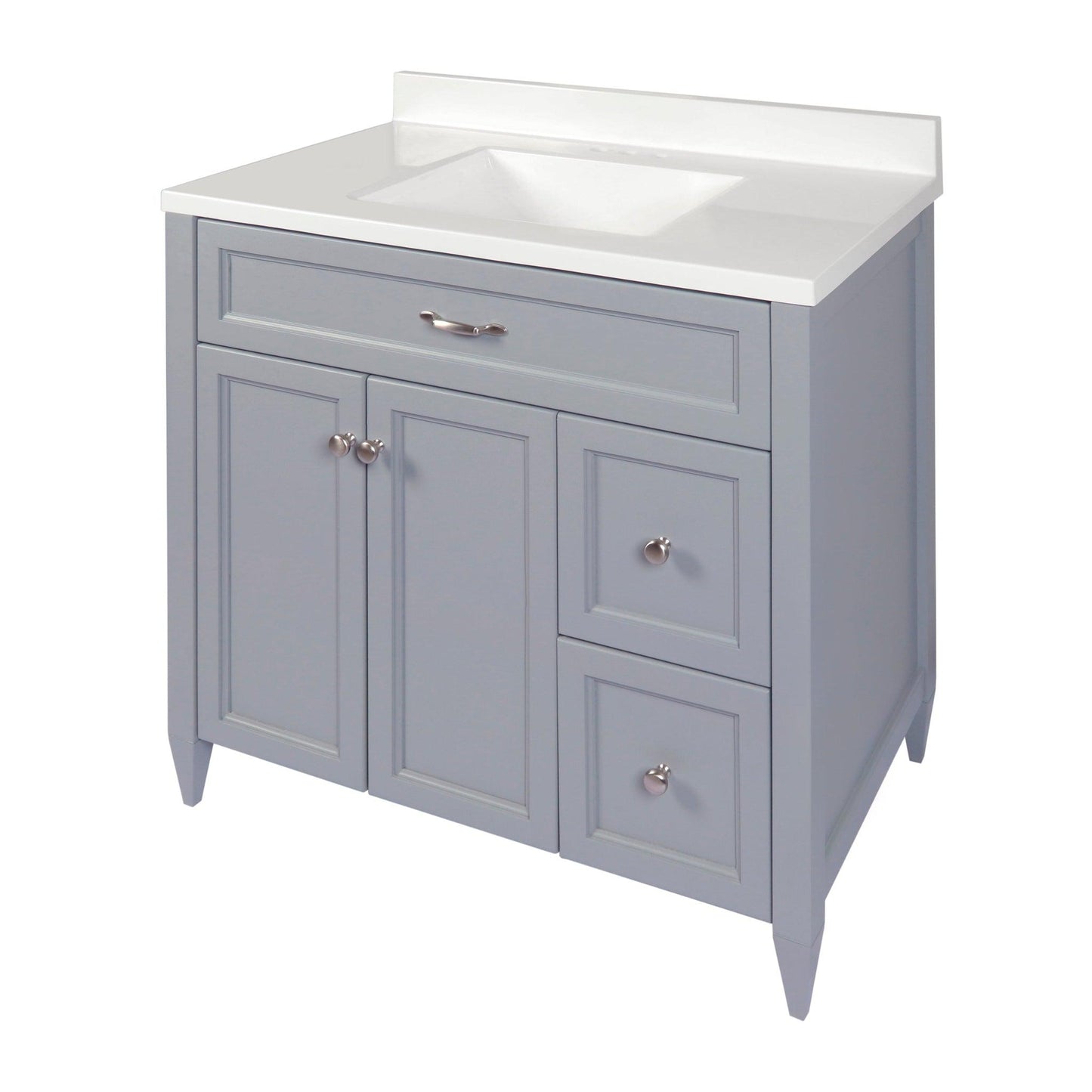 Ella’s Bubbles Vail 37" Gray Bathroom Vanity With White Cultured Marble Top With White Backsplash and Sink