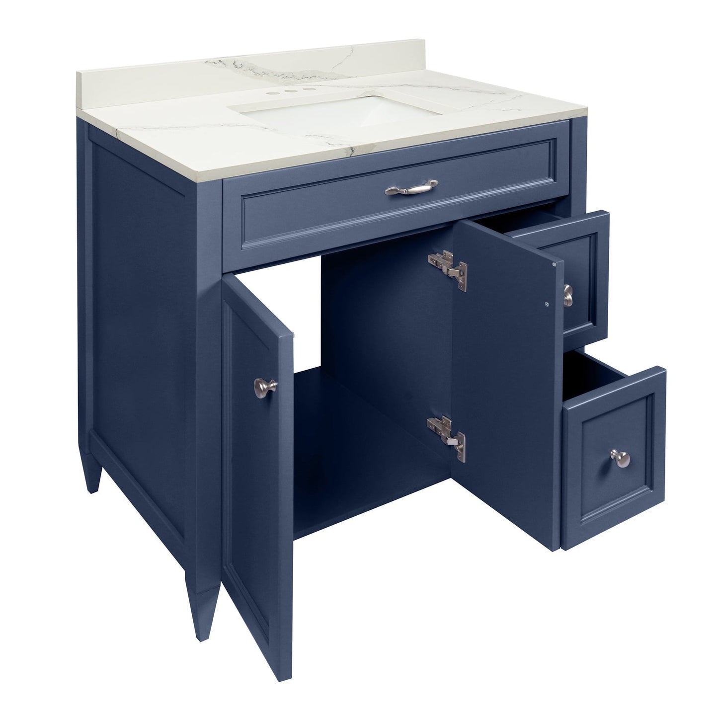 Ella’s Bubbles Vail 37" Navy Blue Bathroom Vanity With Calacatta White Quartz Stone Top With Backsplash and Sink