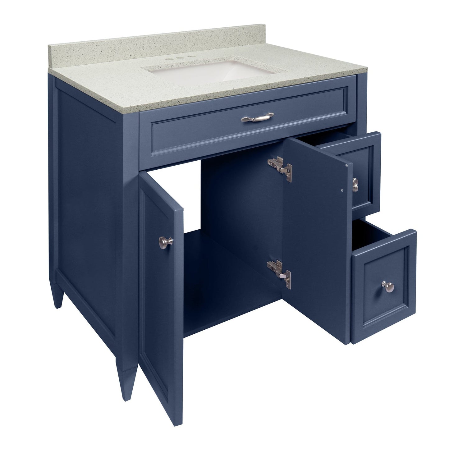 Ella’s Bubbles Vail 37" Navy Blue Bathroom Vanity With Galaxy White Quartz Stone Top With Backsplash and Sink