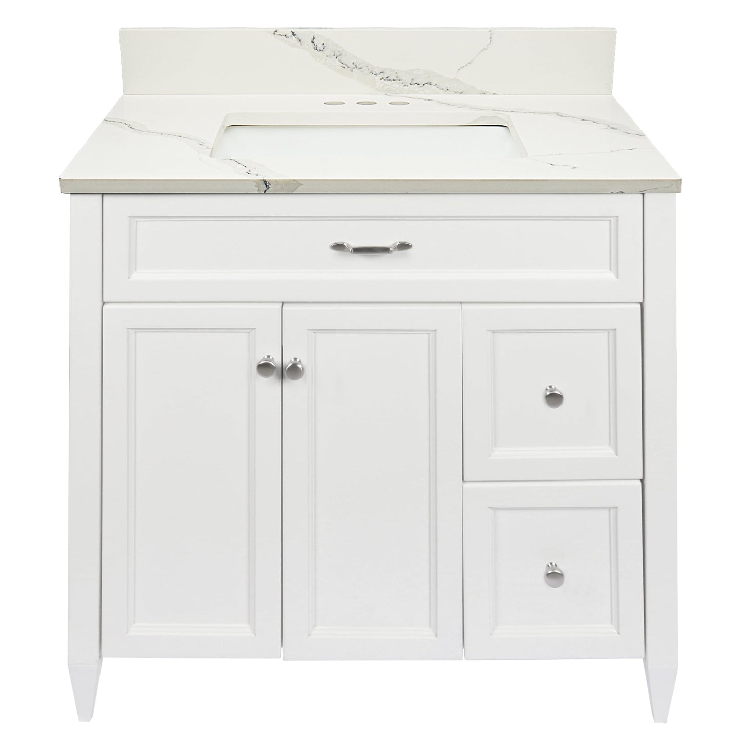 Ella’s Bubbles Vail 37" White Bathroom Vanity With Calacatta White Quartz Stone Top With Backsplash and Sink