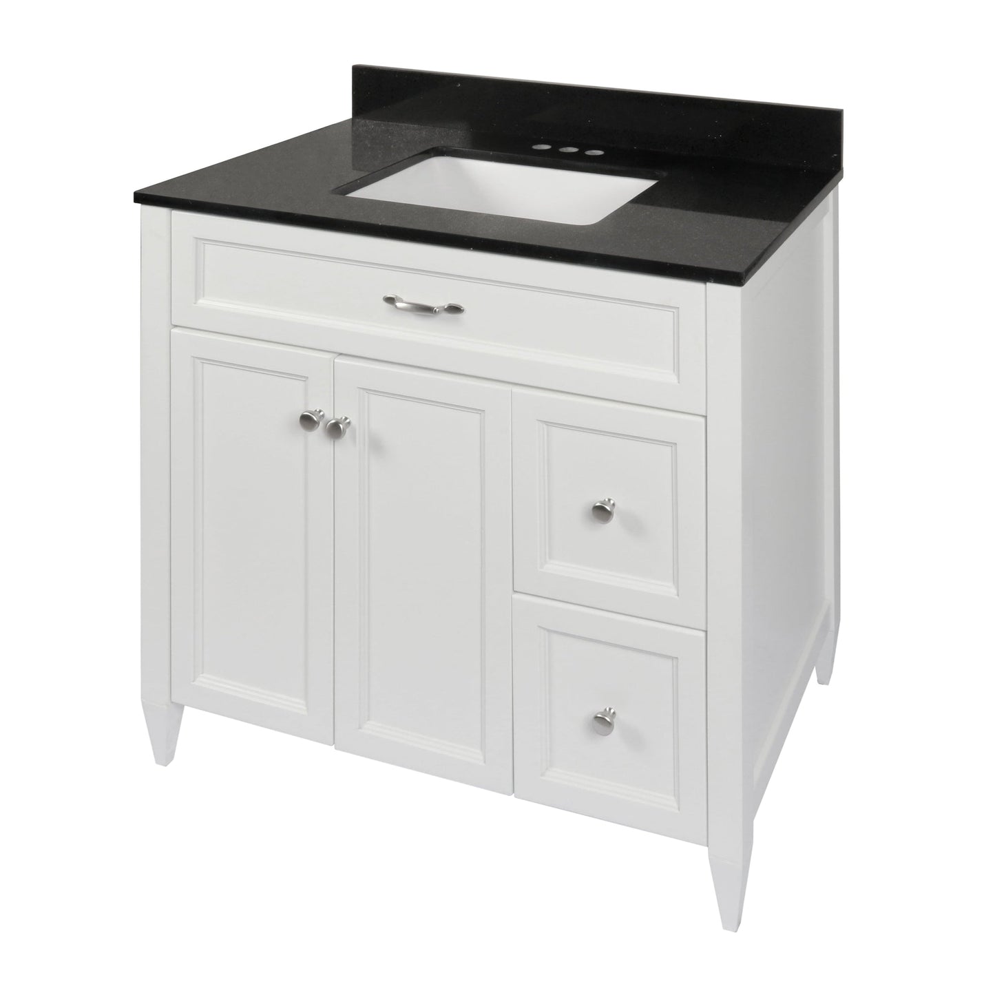 Ella’s Bubbles Vail 37" White Bathroom Vanity With Galaxy Black Quartz Stone Top With Backsplash and Sink