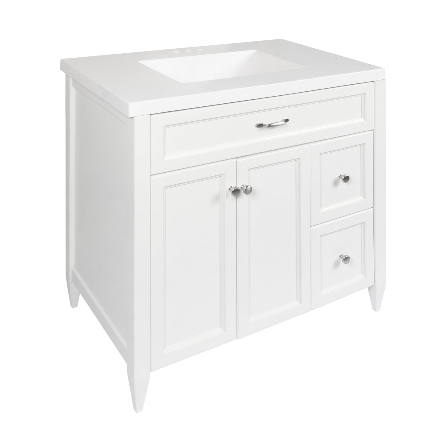 Ella’s Bubbles Vail 37" White Bathroom Vanity With White Cultured Marble Top and Sink