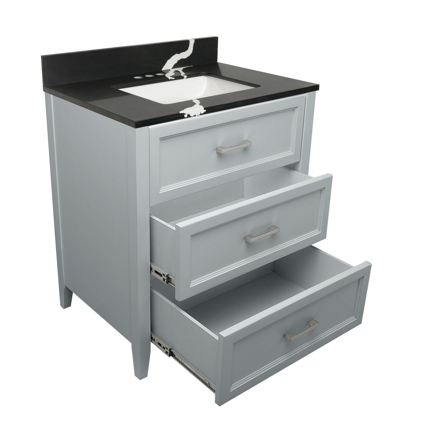 Ella's Bubbles Zermatt 31" Gray Bathroom Vanity With Calacatta Black Quartz Stone Top With Backsplash and Sink