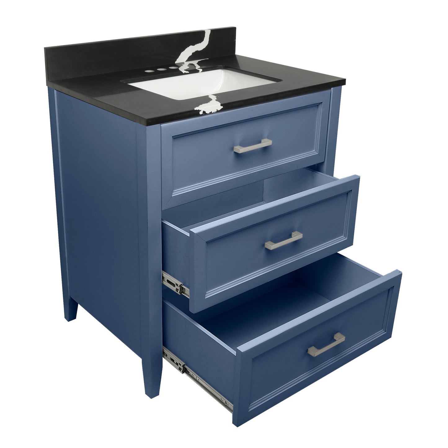 Ella's Bubbles Zermatt 31" Navy Blue Bathroom Vanity With Calacatta Black Quartz Stone Top With Backsplash and Sink