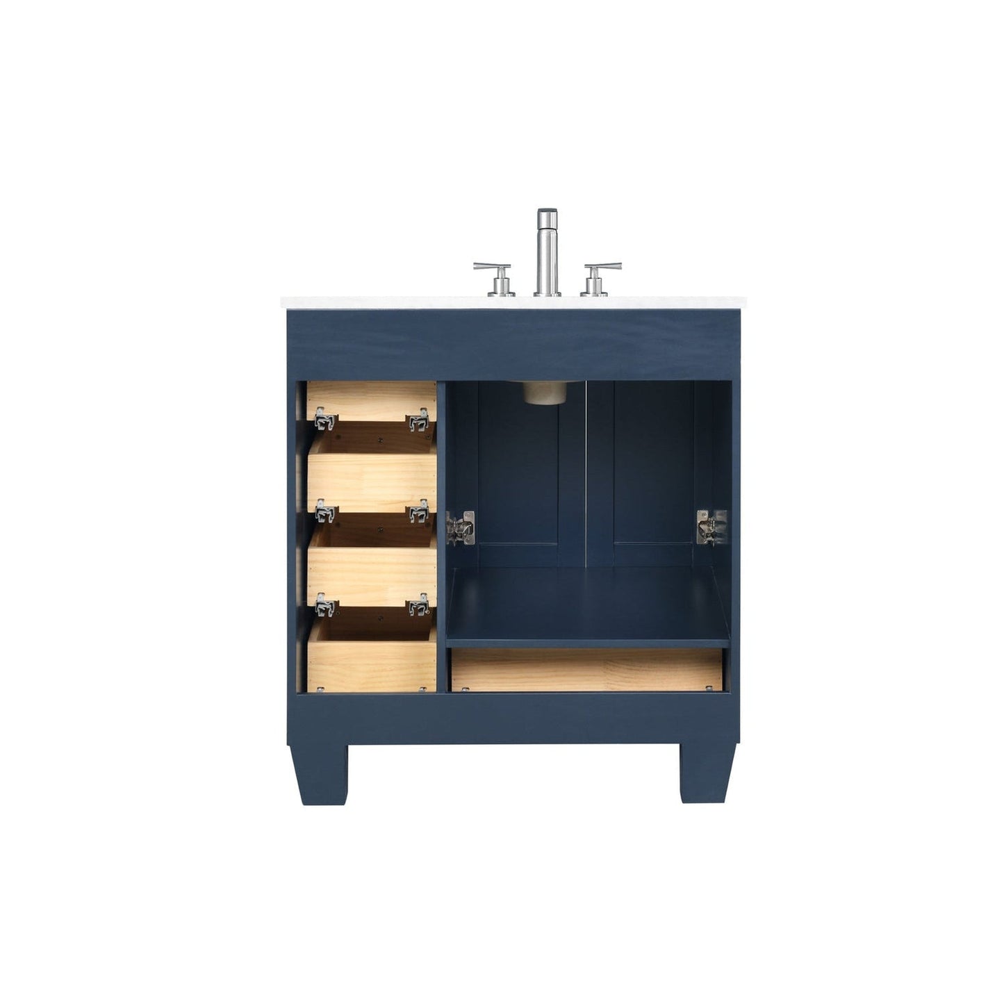 Eviva Acclaim 30" x 34" Blue Freestanding Bathroom Vanity With White Carrara Marble Countertop and Single Undermount Sink