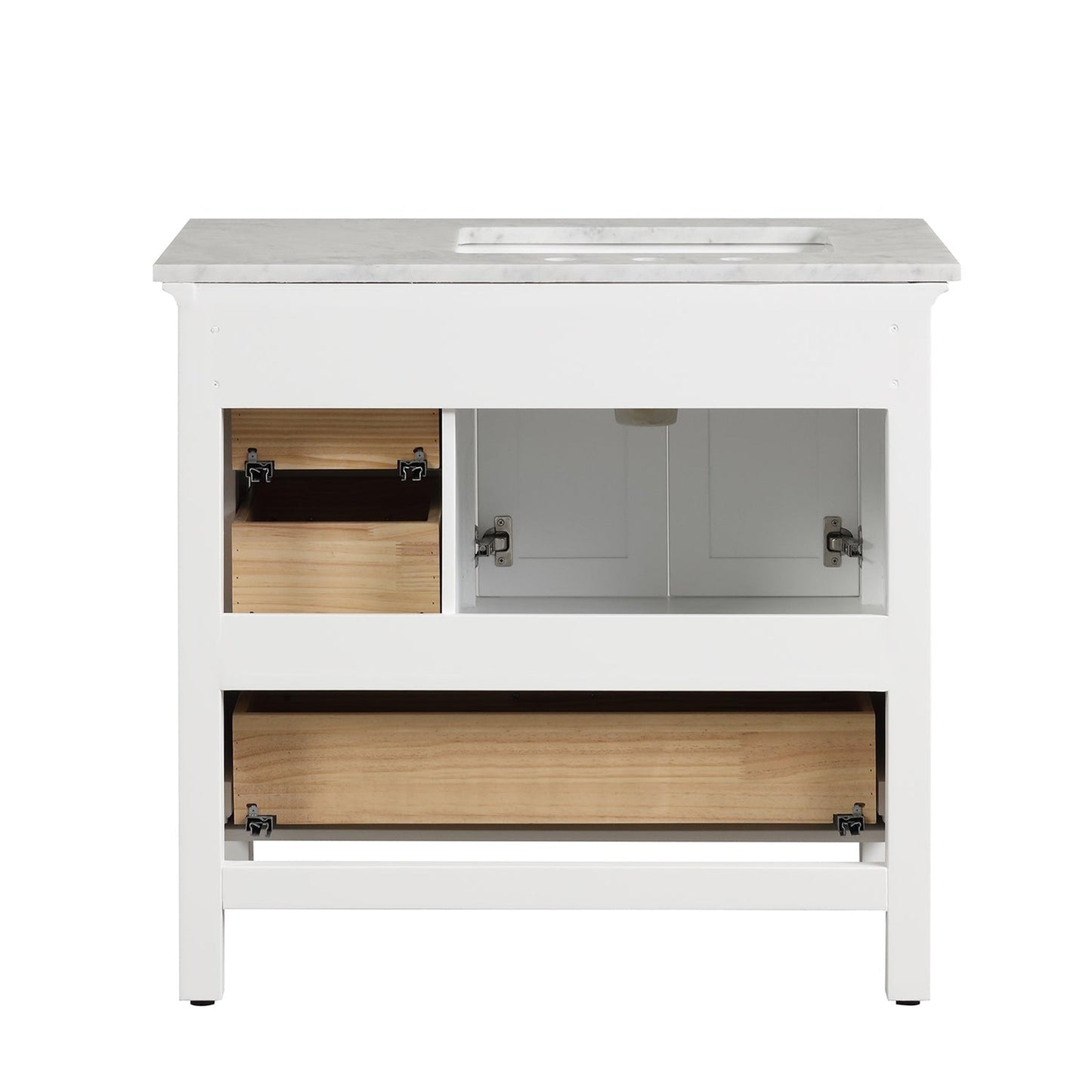 Eviva Britney 36" x 34" White Freestanding Bathroom Vanity With Carrara Marble Countertop and Single Undermount Ceramic Sink