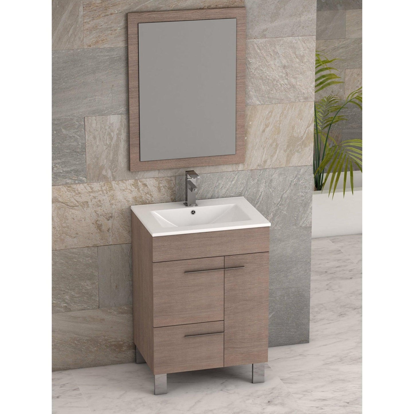 Eviva Cup 24” x 34” Medium Oak Freestanding Bathroom Vanity With White Integrated Porcelain Sink