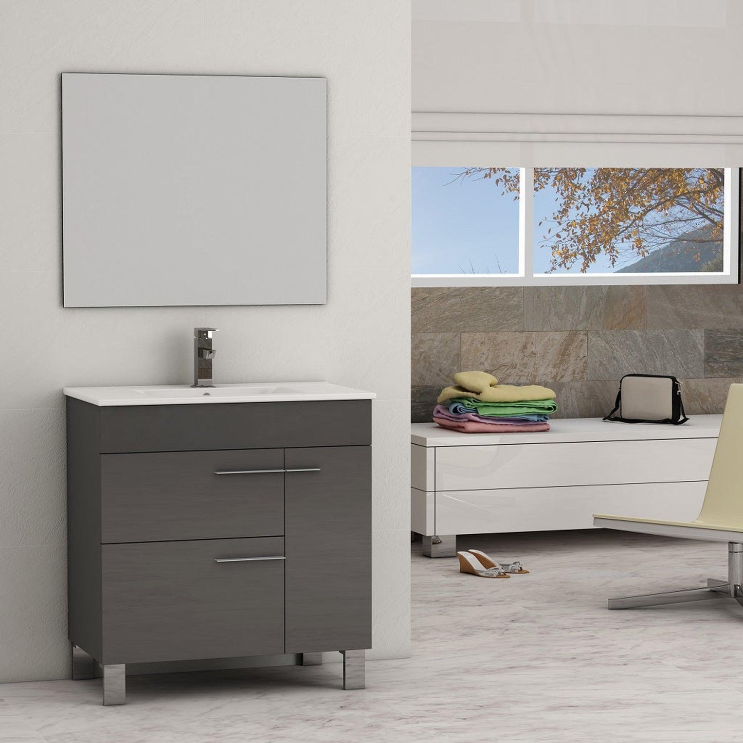 Eviva Cup 32” x 34” Gray Freestanding Bathroom Vanity With White Integrated Porcelain Sink