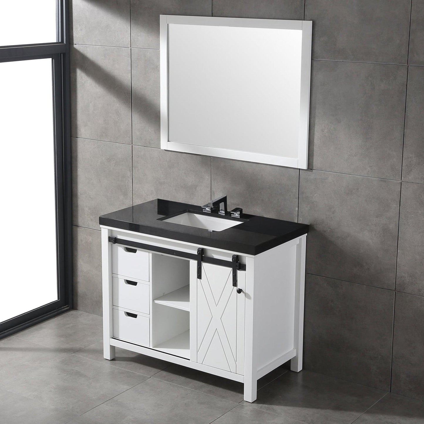 Eviva Dallas 42” x 34” White Freestanding Bathroom Vanity With Black Granite Countertop and Single Undermount Sink