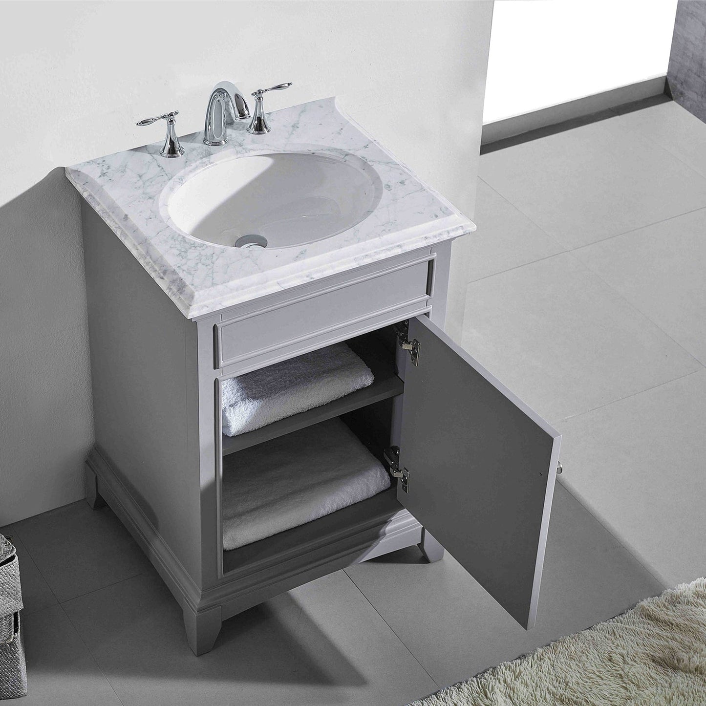 Eviva Elite Stamford 24" x 36" Gray Freestanding Bathroom Vanity With White Carrara Marble Countertop and Undermount Porcelain Sink