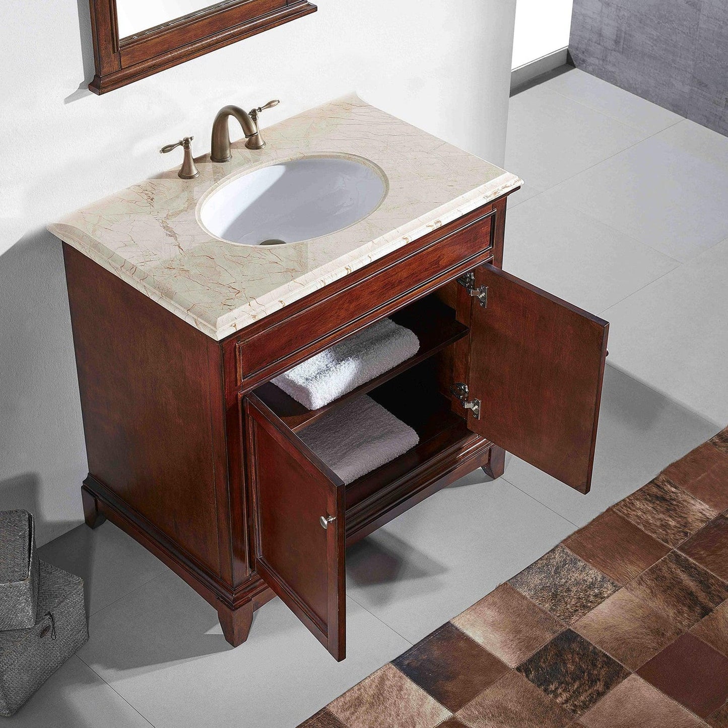 Eviva Elite Stamford 36" x 36" Teak Freestanding Bathroom Vanity With White Carrara Marble Countertop and Undermount Porcelain Sink