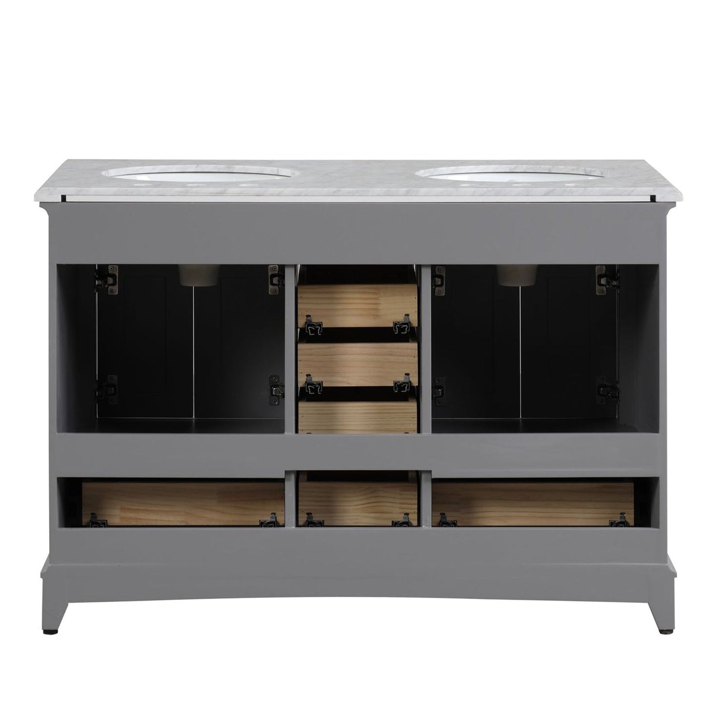 Eviva Elite Stamford 48" x 36" Freestanding Gray Bathroom Vanity With White Carrara Marble Countertop and Double Undermount Porcelain Sink
