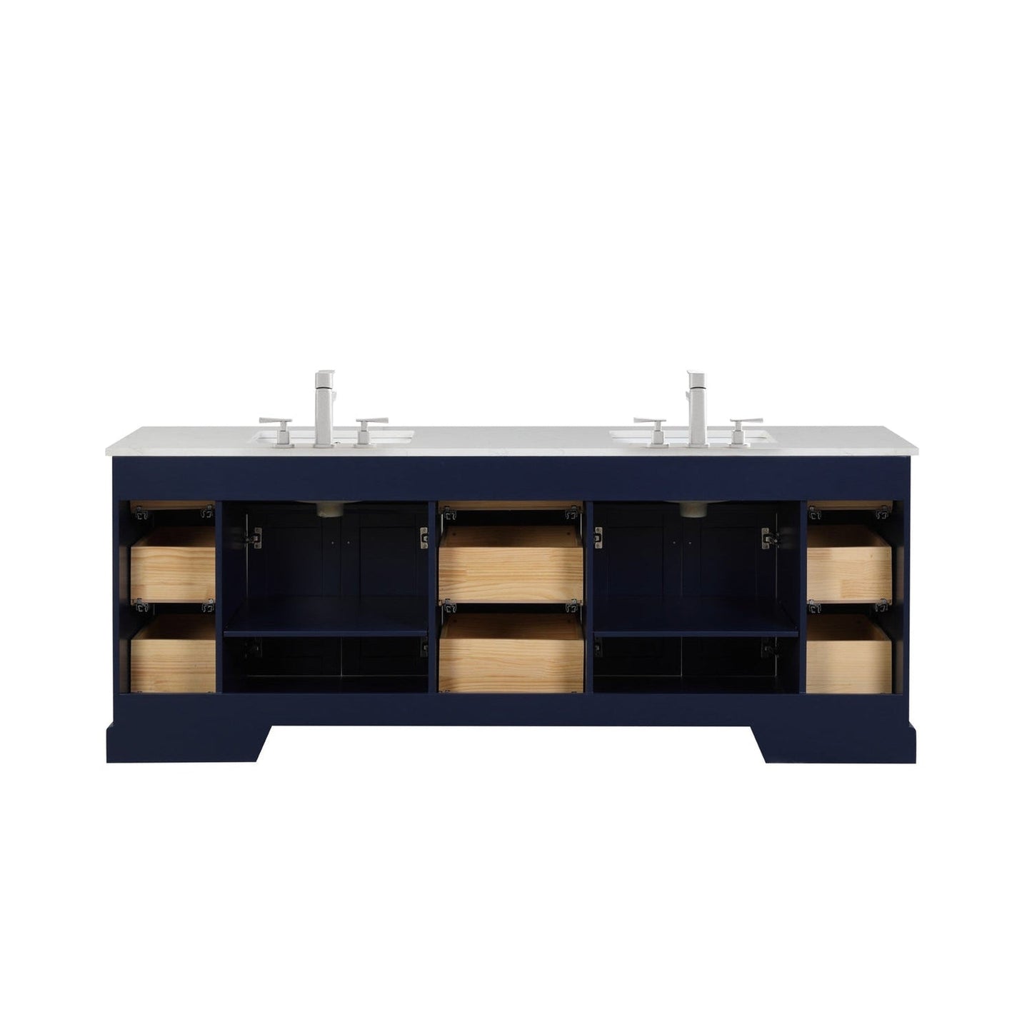 Eviva Epic 84" x 34" Blue Freestanding Bathroom Vanity With Brushed Nickel Hardware and Quartz Countertop With Double Undermount Sink