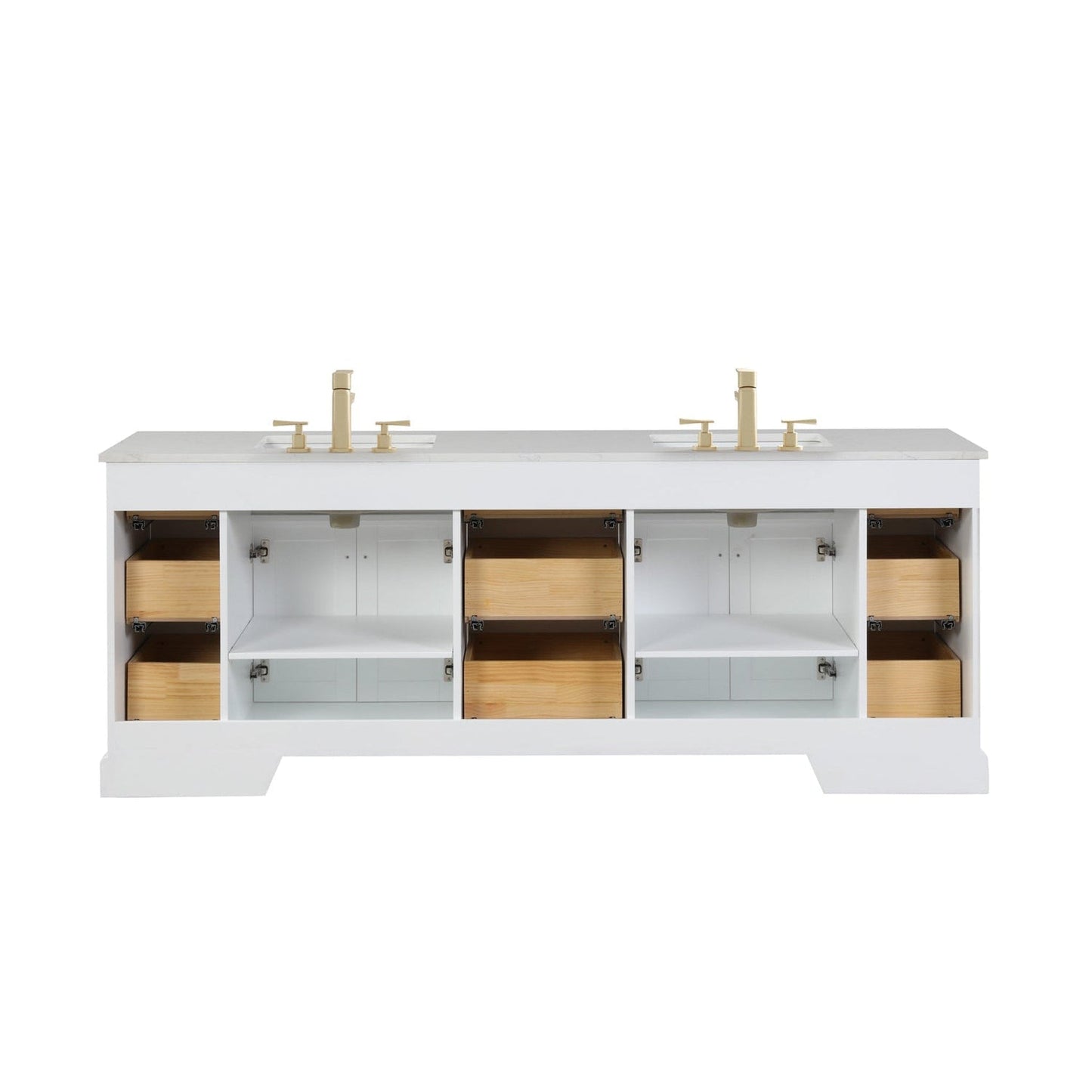 Eviva Epic 84" x 34" White Freestanding Bathroom Vanity With Brushed Gold Hardware and Quartz Countertop With Double Undermount Sink